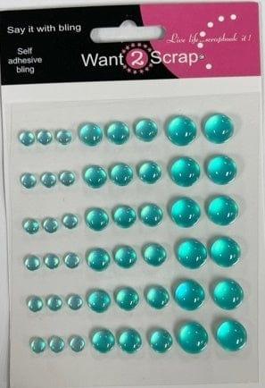 Say It With Bling Collection Translucent Aqua Dew Drops Self-Adhesive Scrapbook Bling by Want 2 Scrap - 48 Count - Scrapbook Supply Companies