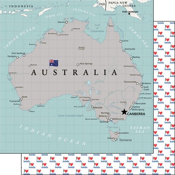 Travel Adventure Collection Australia Map 12 x 12 Scrapbook Paper by Scrapbook Customs