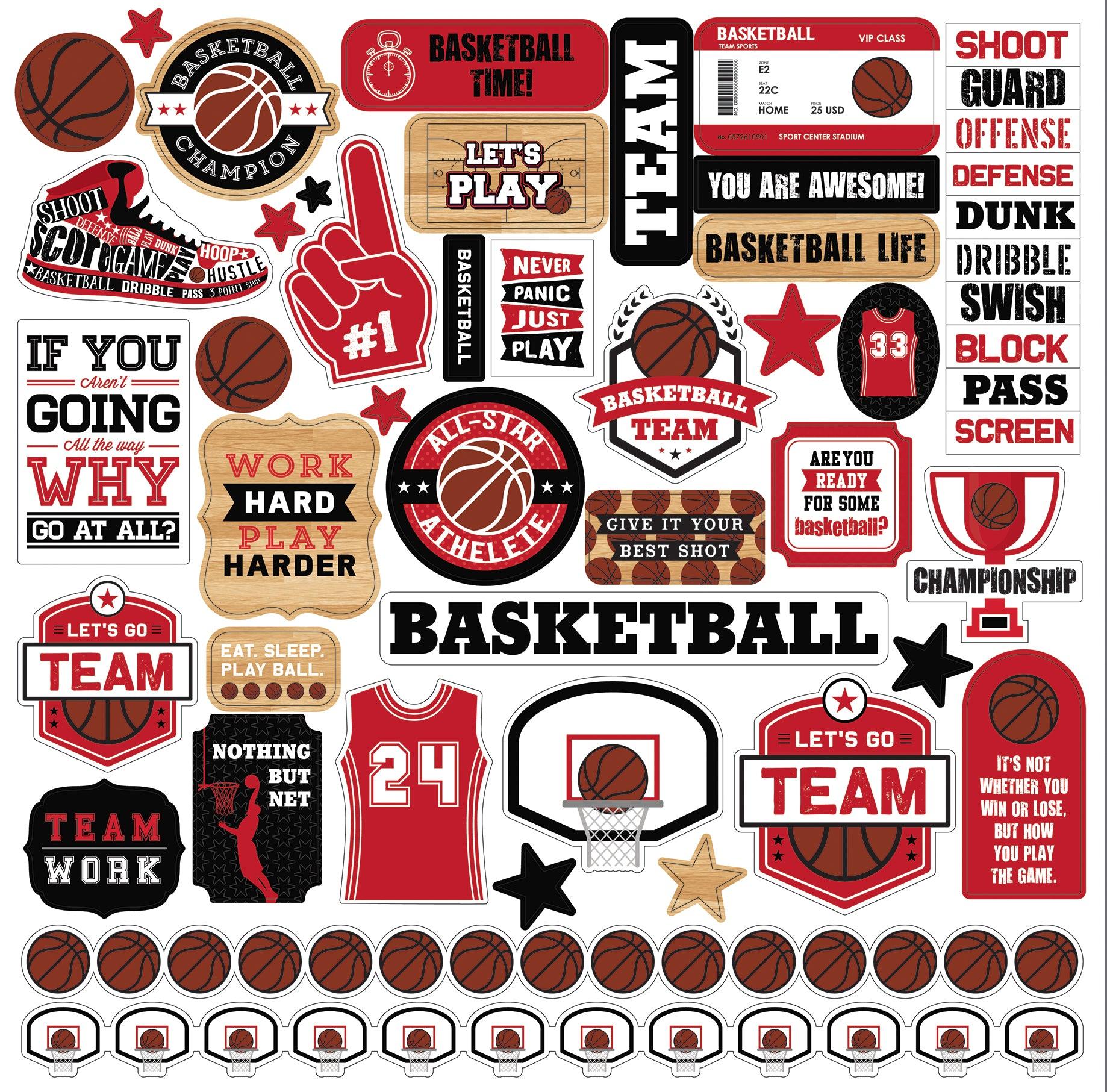 Basketball Collection 12 x 12 Scrapbook Sticker Sheet by Echo Park Paper - Scrapbook Supply Companies