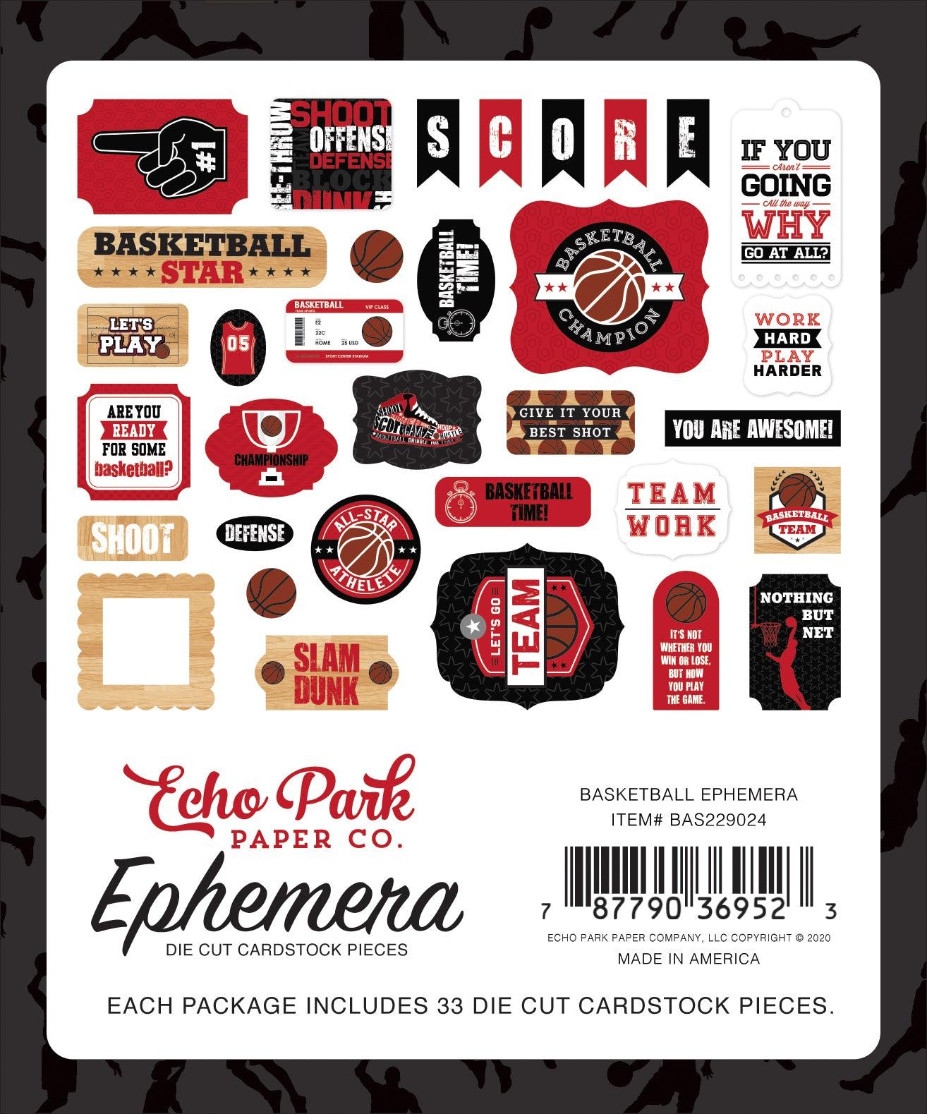 Basketball Collection 5 x 5 Ephemera Die Cut Scrapbook Embellishments by Echo Park Paper - Scrapbook Supply Companies