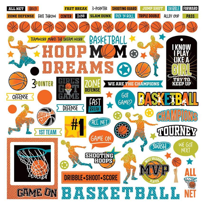 MVP Basketball Collection 12 x 12 Girl Cardstock Scrapbook Sticker Sheet by Photo Play Paper - Scrapbook Supply Companies