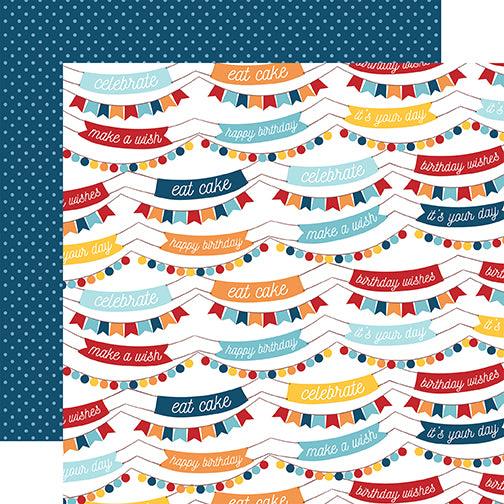 Birthday Boy Collection Boy Birthday Banners 12 x 12 Double-Sided Scrapbook Paper by Echo Park Paper - Scrapbook Supply Companies
