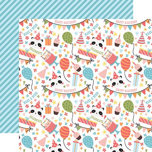 Birthday Girl Collection Party Pandas 12 x 12 Double-Sided Scrapbook Paper by Echo Park Paper