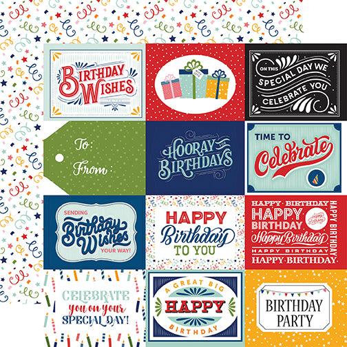 Birthday Salutations Collection 4 x 3 Journaling Cards 12 x 12 Double-Sided Scrapbook Paper by Echo Park Paper - Scrapbook Supply Companies
