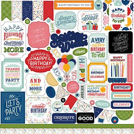 Birthday Salutations Collection 12 x 12 Scrapbook Sticker Sheet by Echo Park Paper - Scrapbook Supply Companies