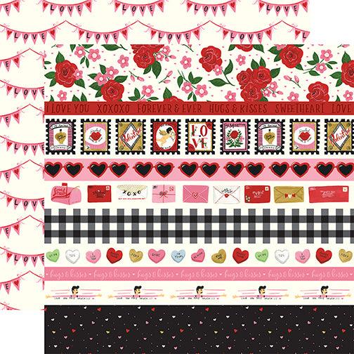 Be My Valentine Collection Border Strips 12 x 12 Double-Sided Scrapbook Paper by Echo Park Paper - Scrapbook Supply Companies