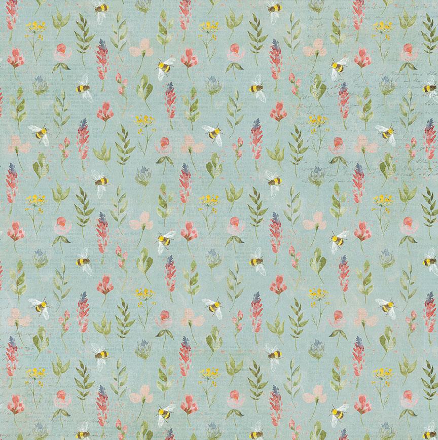 Bunnies and Blooms Collection Honey Bees 12 x 12 Double-Sided Scrapbook Paper by Photo Play Paper - Scrapbook Supply Companies