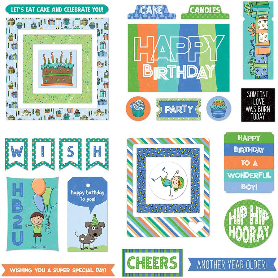 Birthday Boy Wishes Collection Ephemera 5 x 5 Scrapbook Die Cuts by Photo Play Paper - Scrapbook Supply Companies