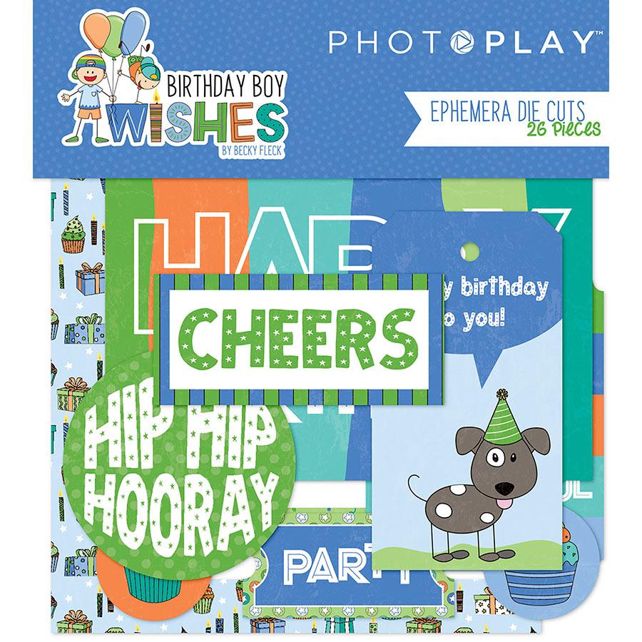 Birthday Boy Wishes Collection Ephemera 5 x 5 Scrapbook Die Cuts by Photo Play Paper - Scrapbook Supply Companies