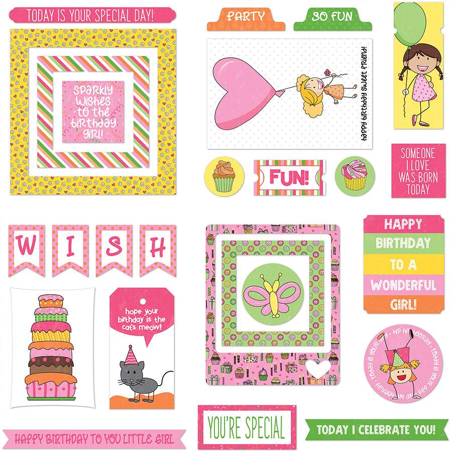 Birthday Girl Wishes Collection Ephemera 5 x 5 Scrapbook Die Cuts by Photo Play Paper - Scrapbook Supply Companies