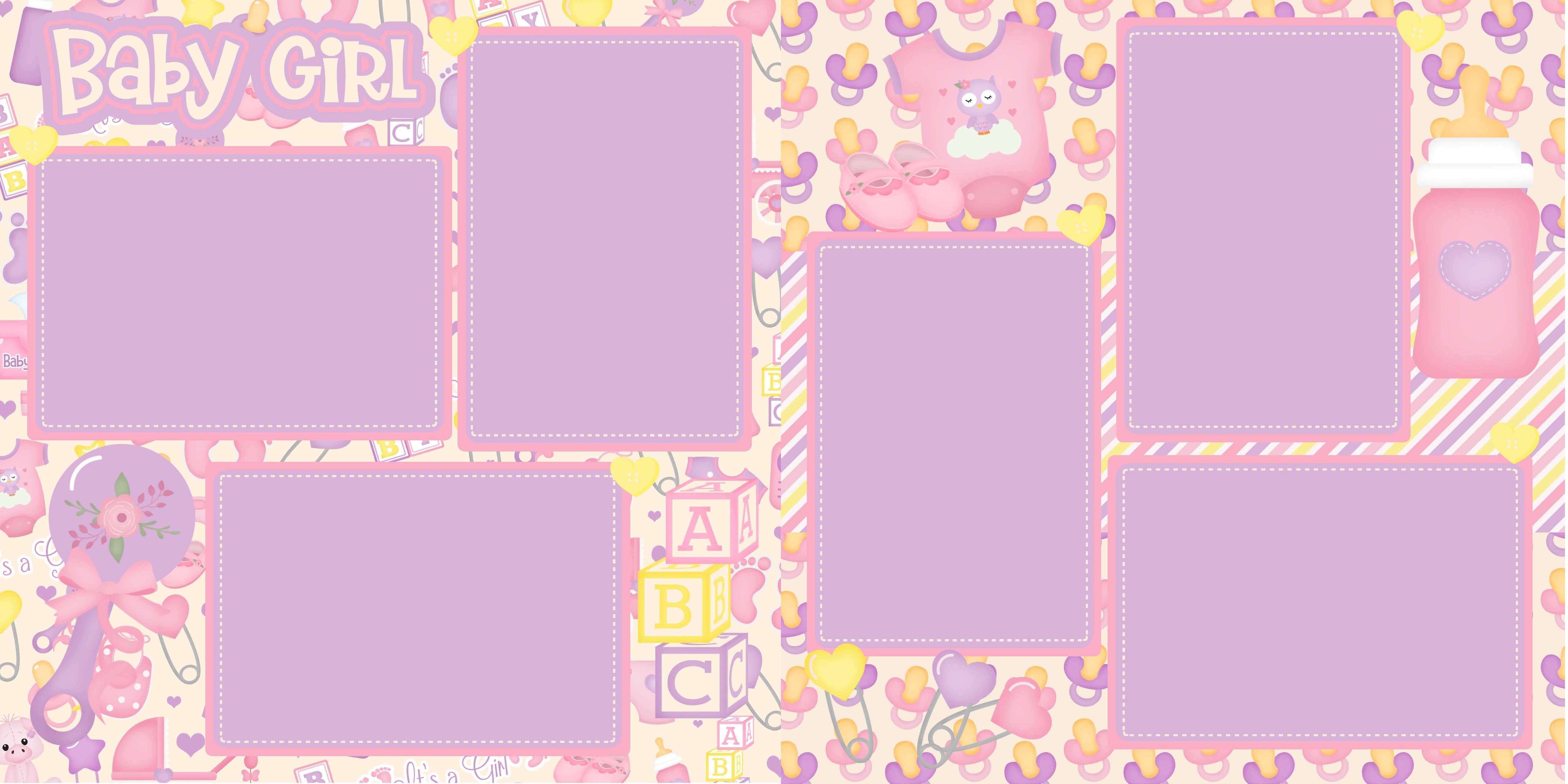 It's A Girl Collection Baby Girl (2) - 12 x 12 Premade, Printed Scrapbook Pages by SSC Designs