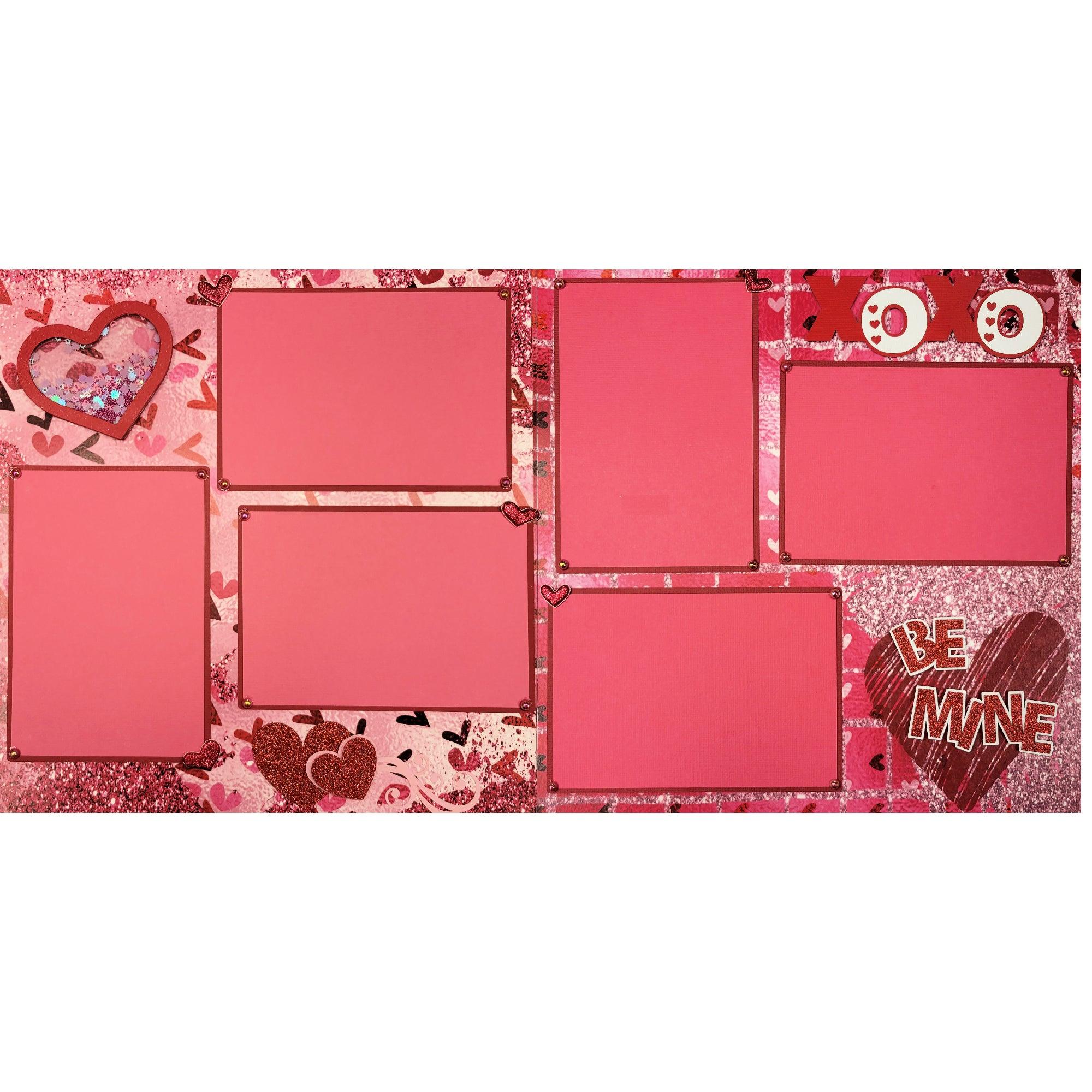 Be Mine Valentine with Shaker Heart Pre-Made, Hand-Embellished 2- 12 x 12 Scrapbook Page Premades by SSC Designs