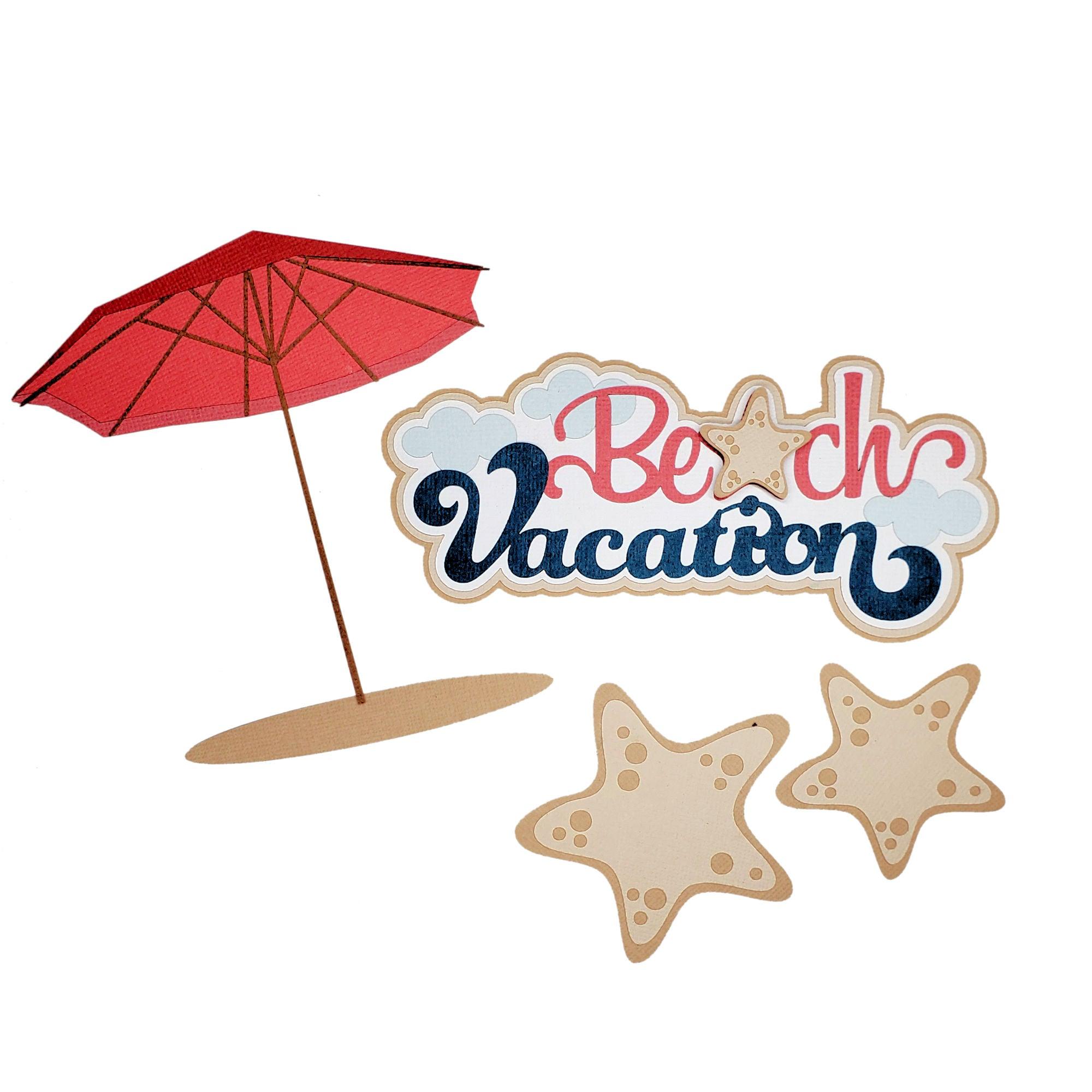 Beach Vacation Fully-Assembled 4 x 6.5 Title Laser Cut Scrapbook Embellishment by SSC Laser Designs