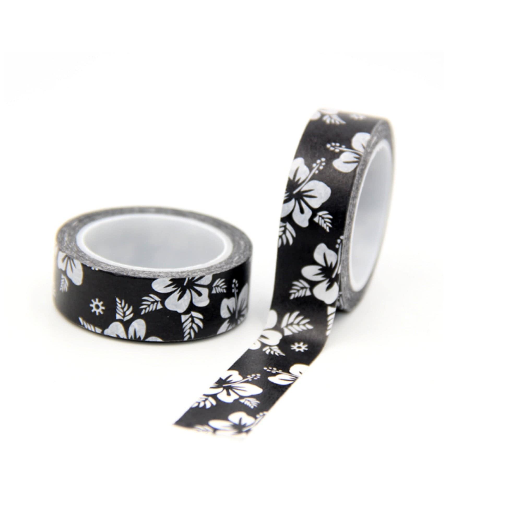 TW Collection White Hibiscus with Black Background Washi Tape by SSC Designs - 15mm x 30 Feet