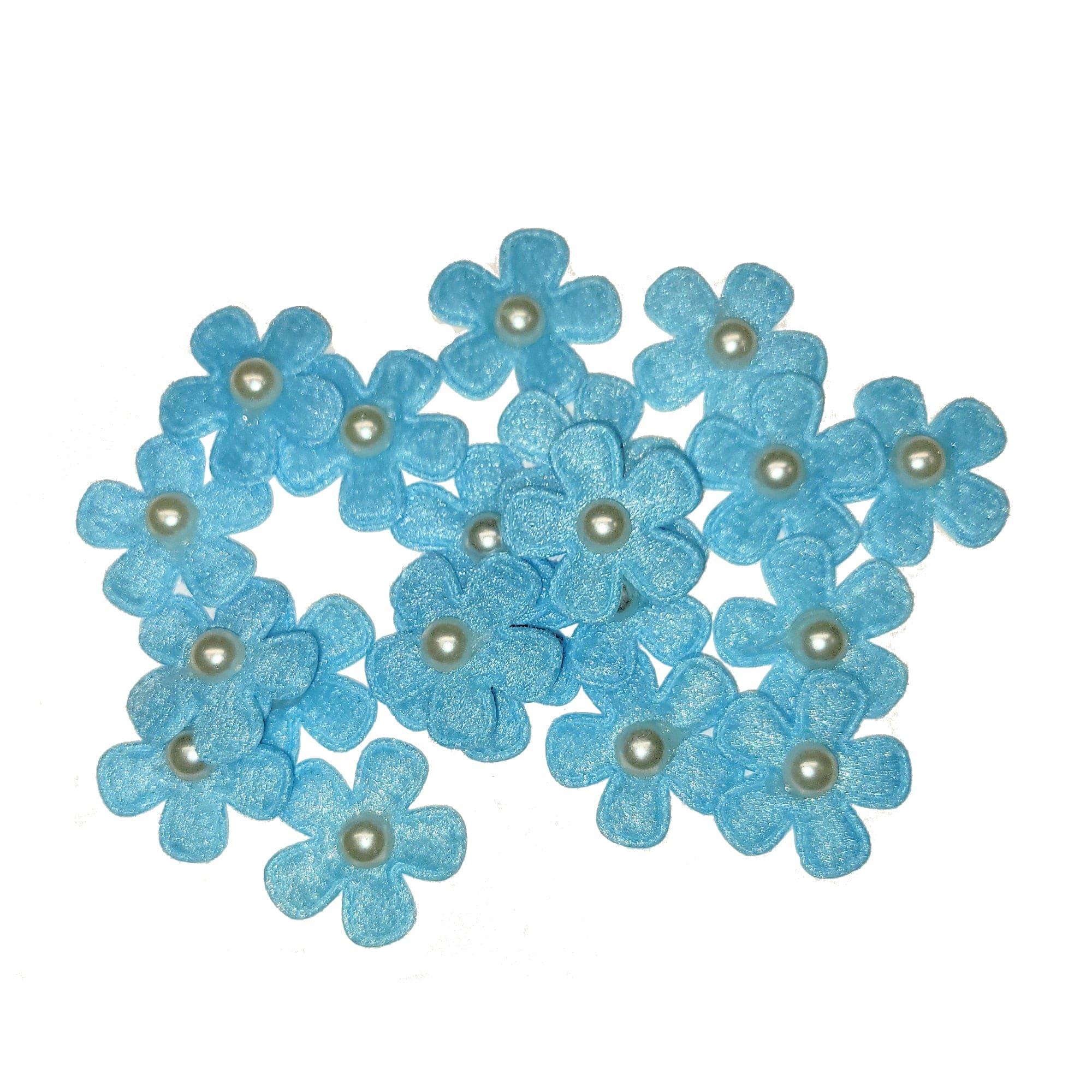 Pearl Petals Collection Blue 1" Fabric Flowers with Pearl - Pkg. of 20