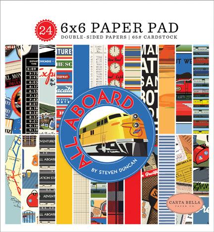 All Aboard Collection 6 x 6 Scrapbook Paper Pad by Carta Bella Paper - 24 Double-Sided Scrapbook Papers - Scrapbook Supply Companies