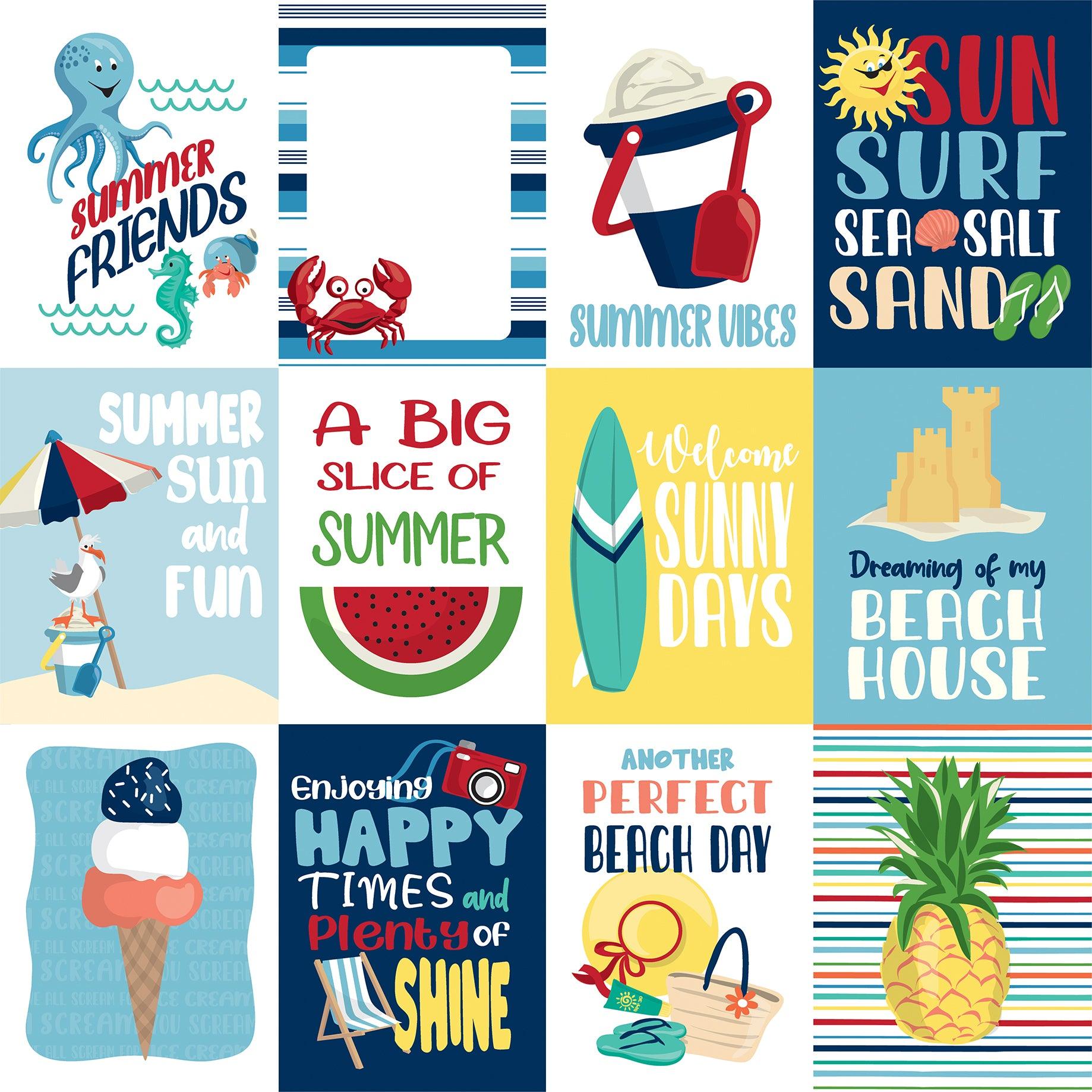 Beach Party Collection 3 x 4 Journaling Cards 12 x 12 Double-Sided Scrapbook Paper by Carta Bella - Scrapbook Supply Companies