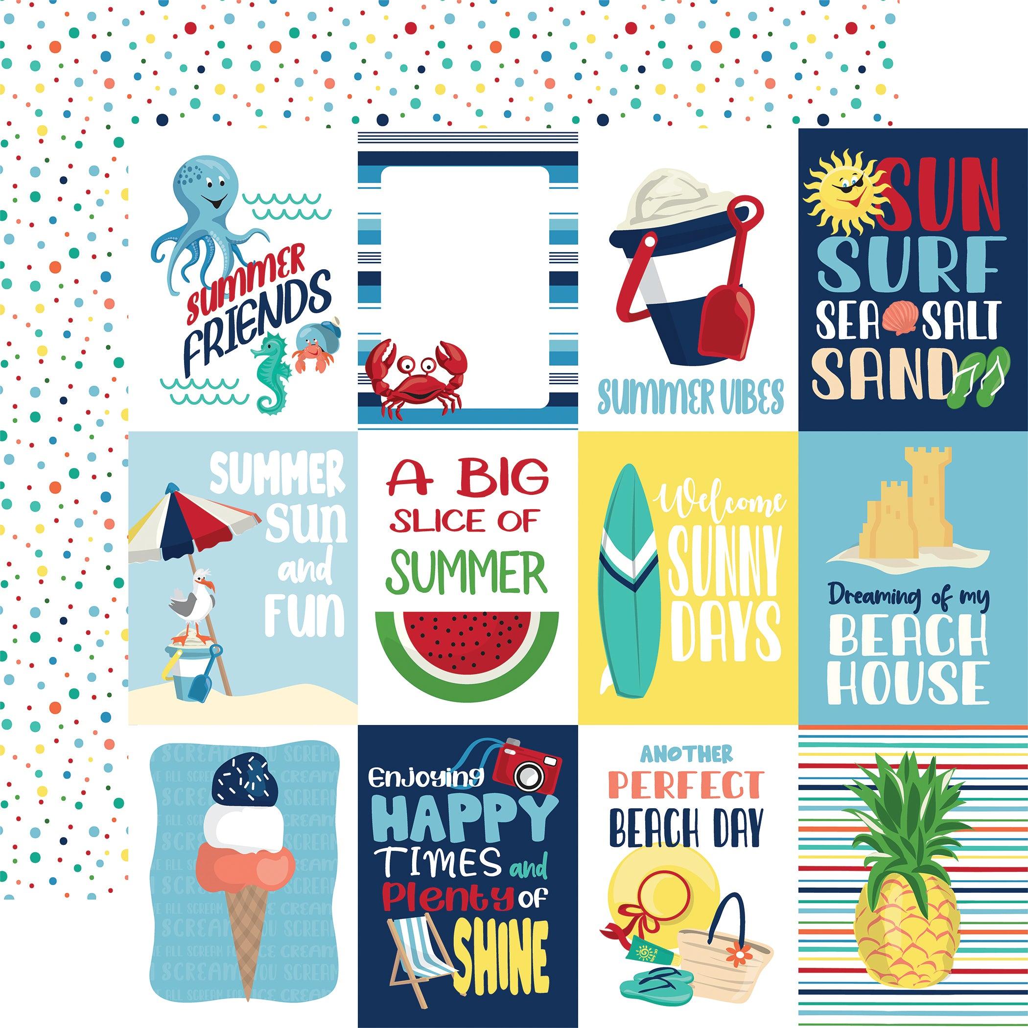 Beach Party Collection 3x4 Journaling Cards 12 x 12 Double-Sided Scrapbook Paper by Carta Bella