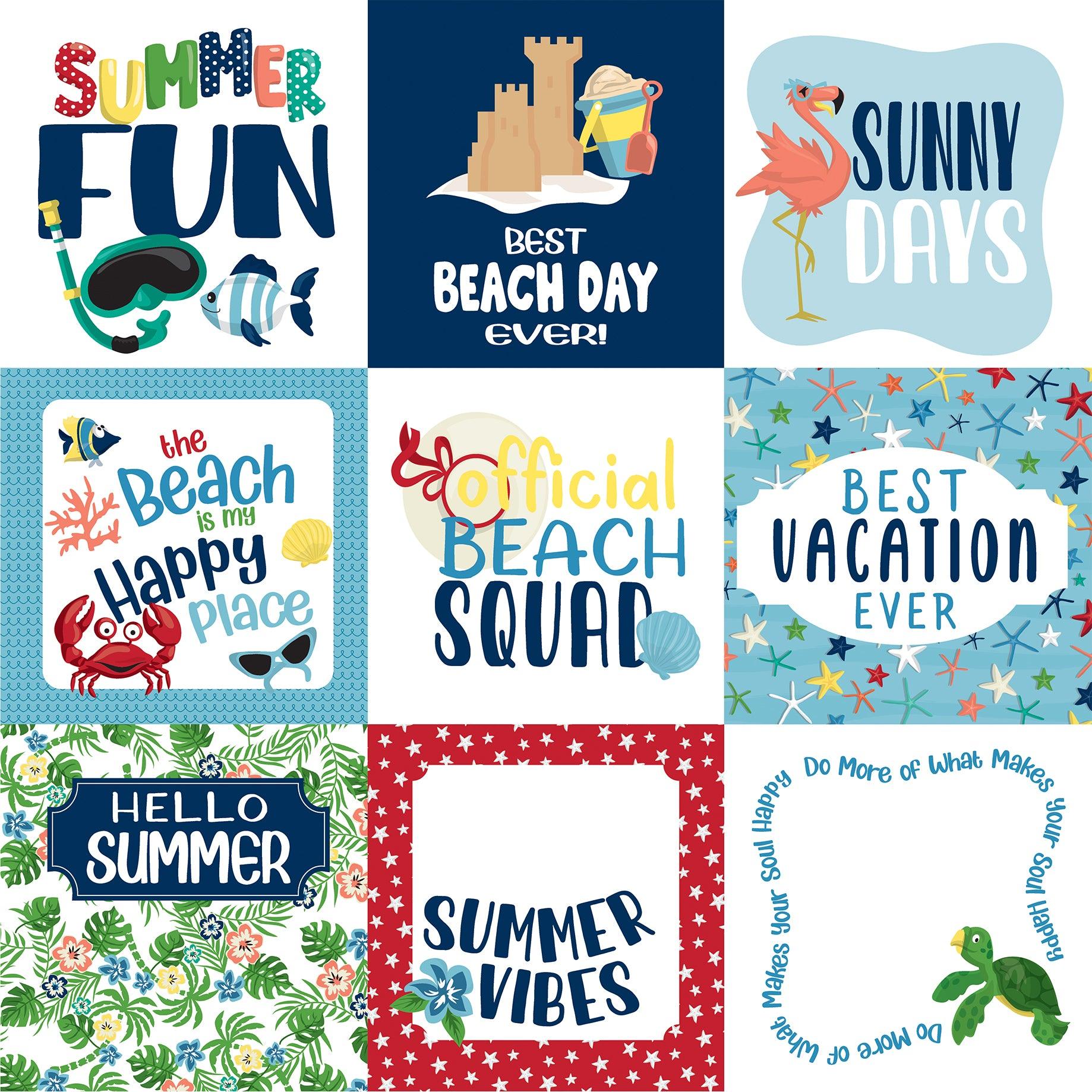 Beach Party Collection 4x4 Journaling Cards 12 x 12 Double-Sided Scrapbook Paper by Carta Bella - Scrapbook Supply Companies