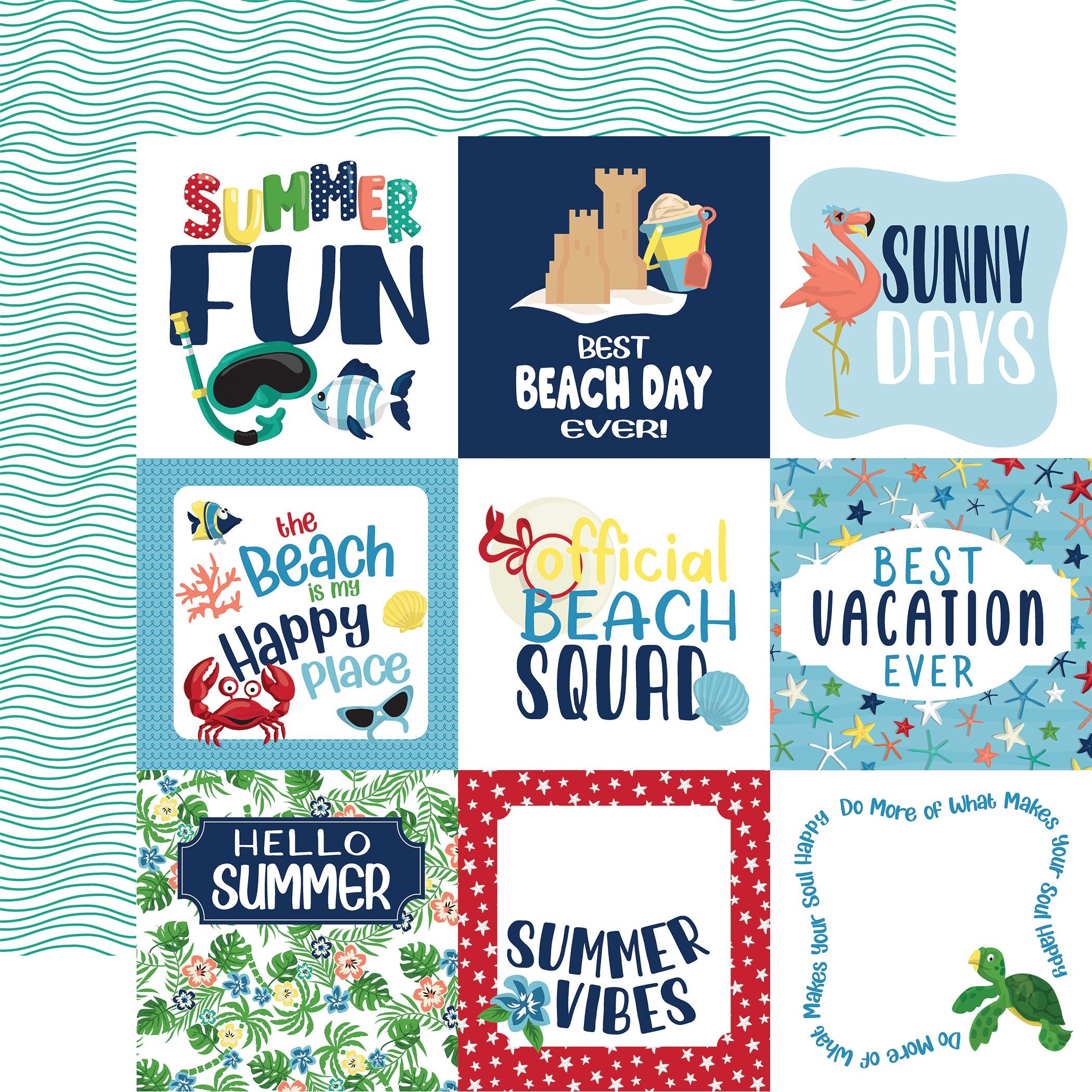 Beach Party Collection 4x4 Journaling Cards 12 x 12 Double-Sided Scrapbook Paper by Carta Bella - Scrapbook Supply Companies