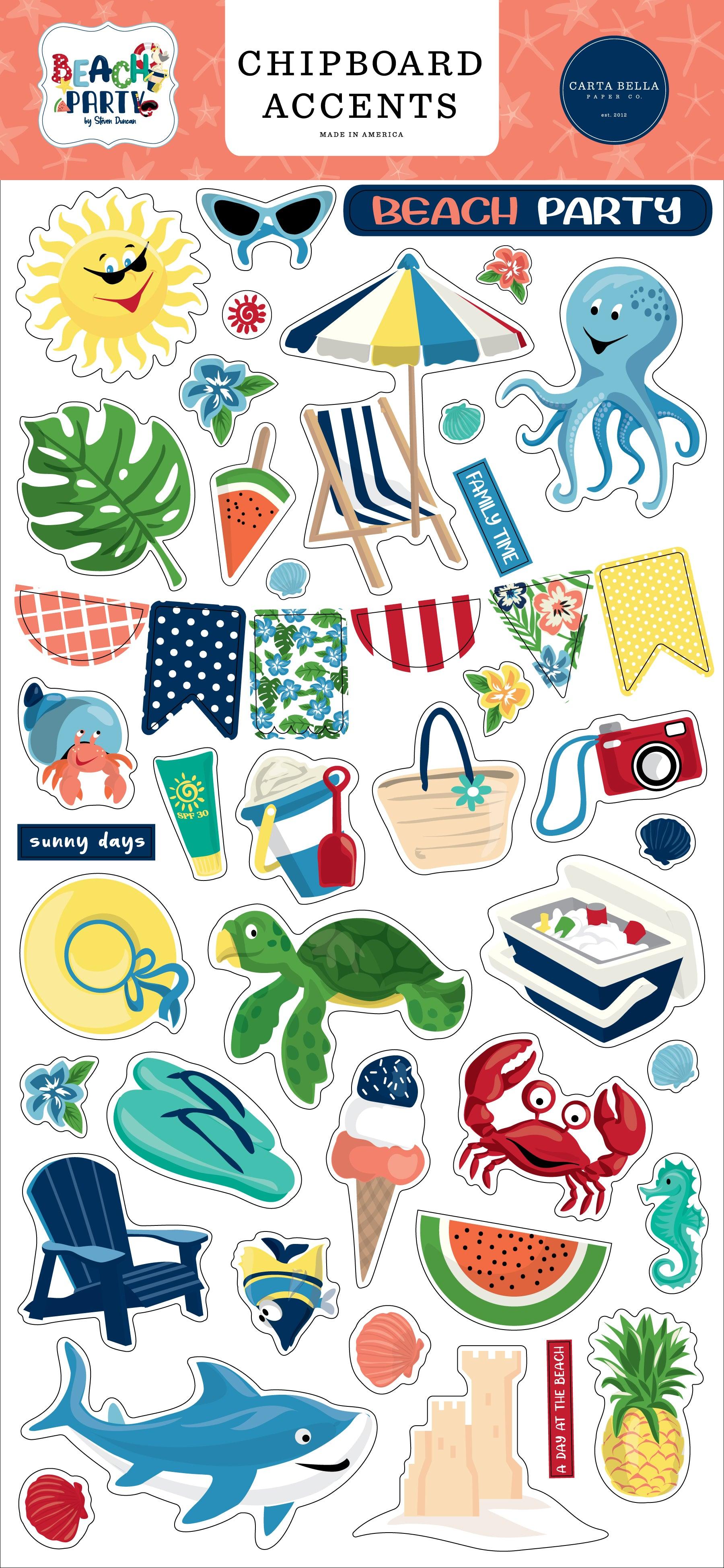 Beach Party Collection 6 x 12 Scrapbook Chipboard Accents by Carta Bella - Scrapbook Supply Companies