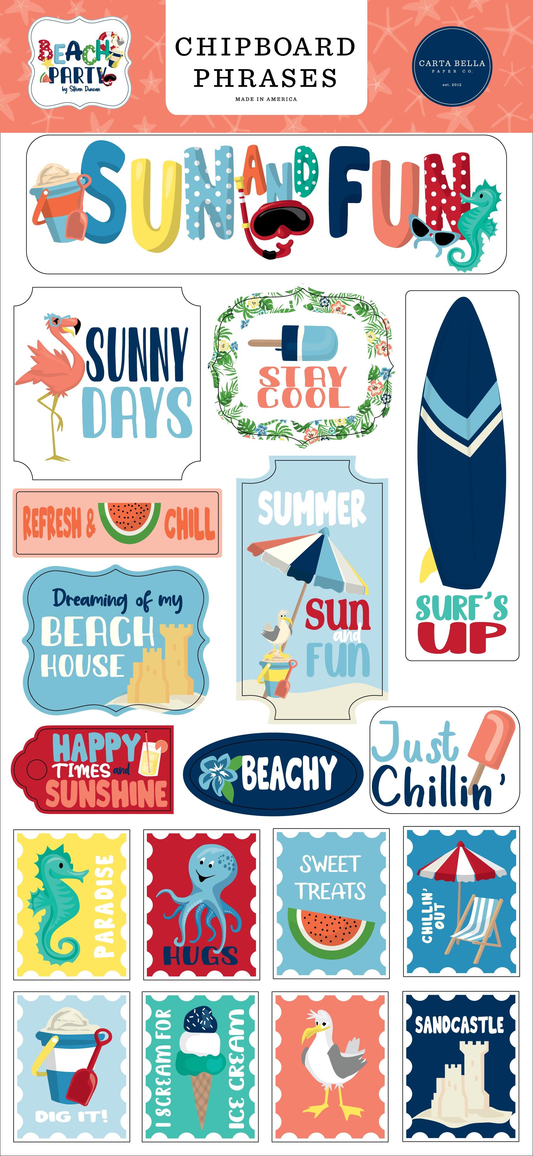Beach Party Collection 6 x 12 Scrapbook Chipboard Phrases by Carta Bella - Scrapbook Supply Companies