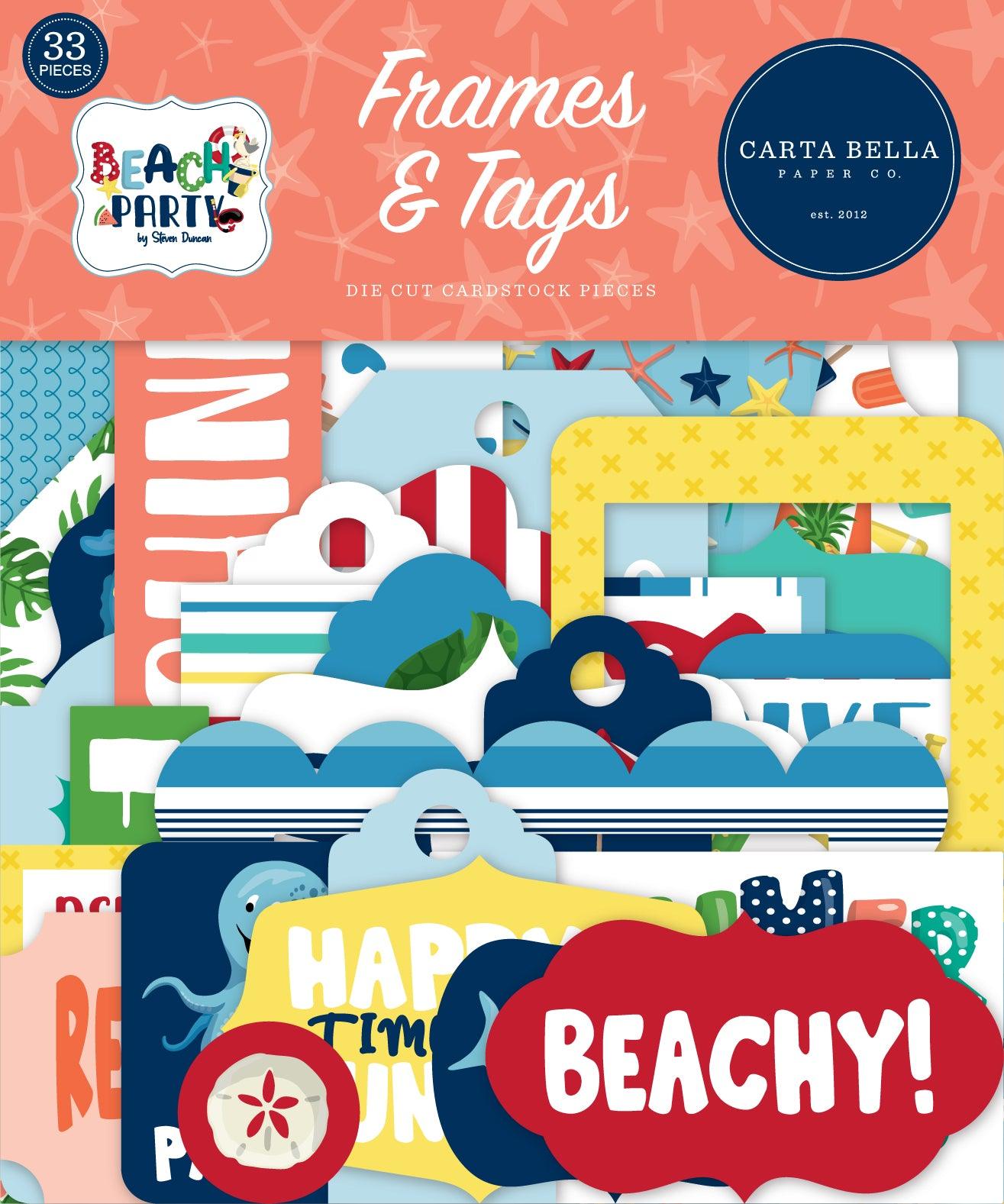 Beach Party Collection 5 x 5 Scrapbook Tags & Frames Die Cuts by Carta Bella - Scrapbook Supply Companies