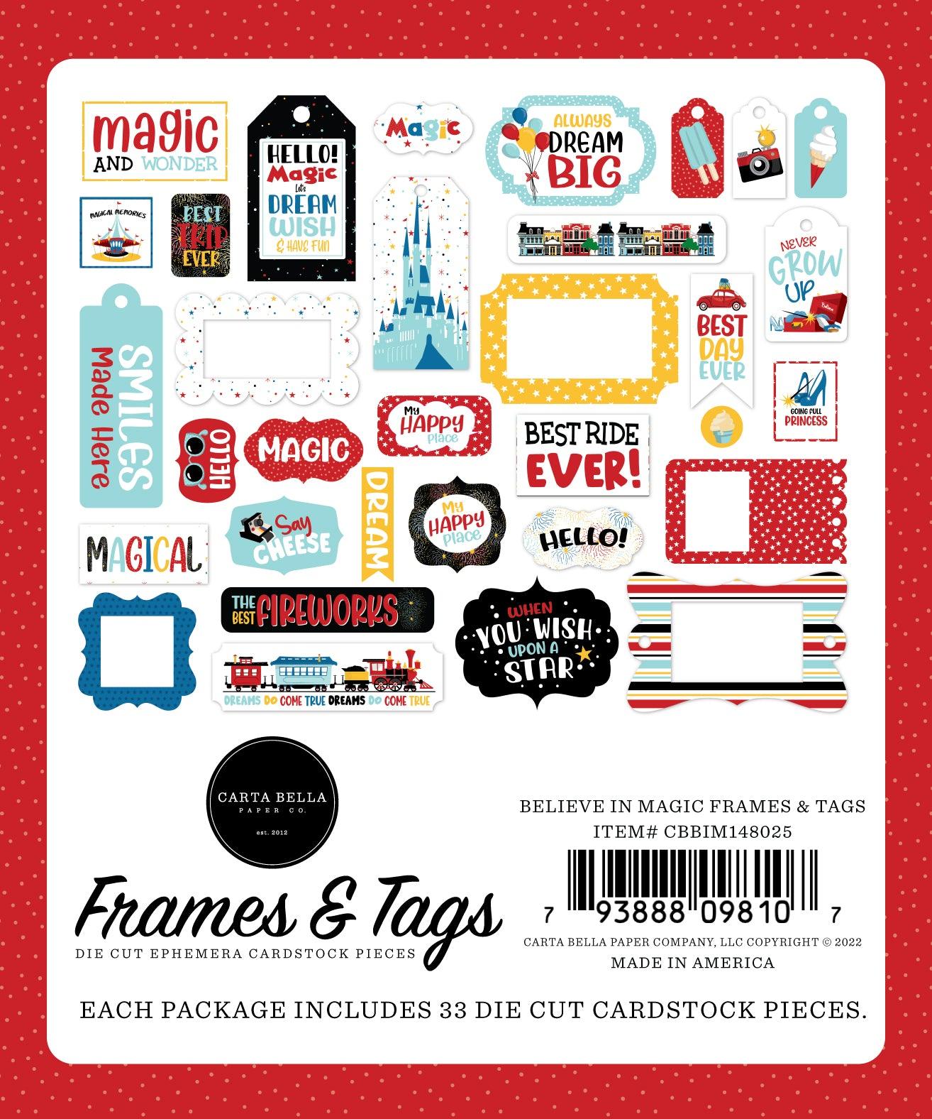 Believe In Magic Collection 5 x 5 Scrapbook Tags & Frames Die Cuts by Carta Bella - Scrapbook Supply Companies