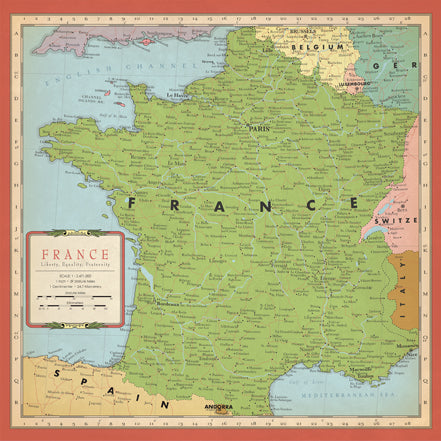 Cartography 1 & 2 Collection France Map 12 x 12 Double-Sided Scrapbook Paper by Carta Bella