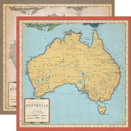 Cartography 1 & 2 Collection Australia Map 12 x 12 Double-Sided Scrapbook Paper by Carta Bella
