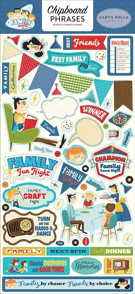 Kit #1 Family Night Collection Paper & Chipboard Scrapbook Kit by Carta Bella - 13 Pieces - Scrapbook Supply Companies