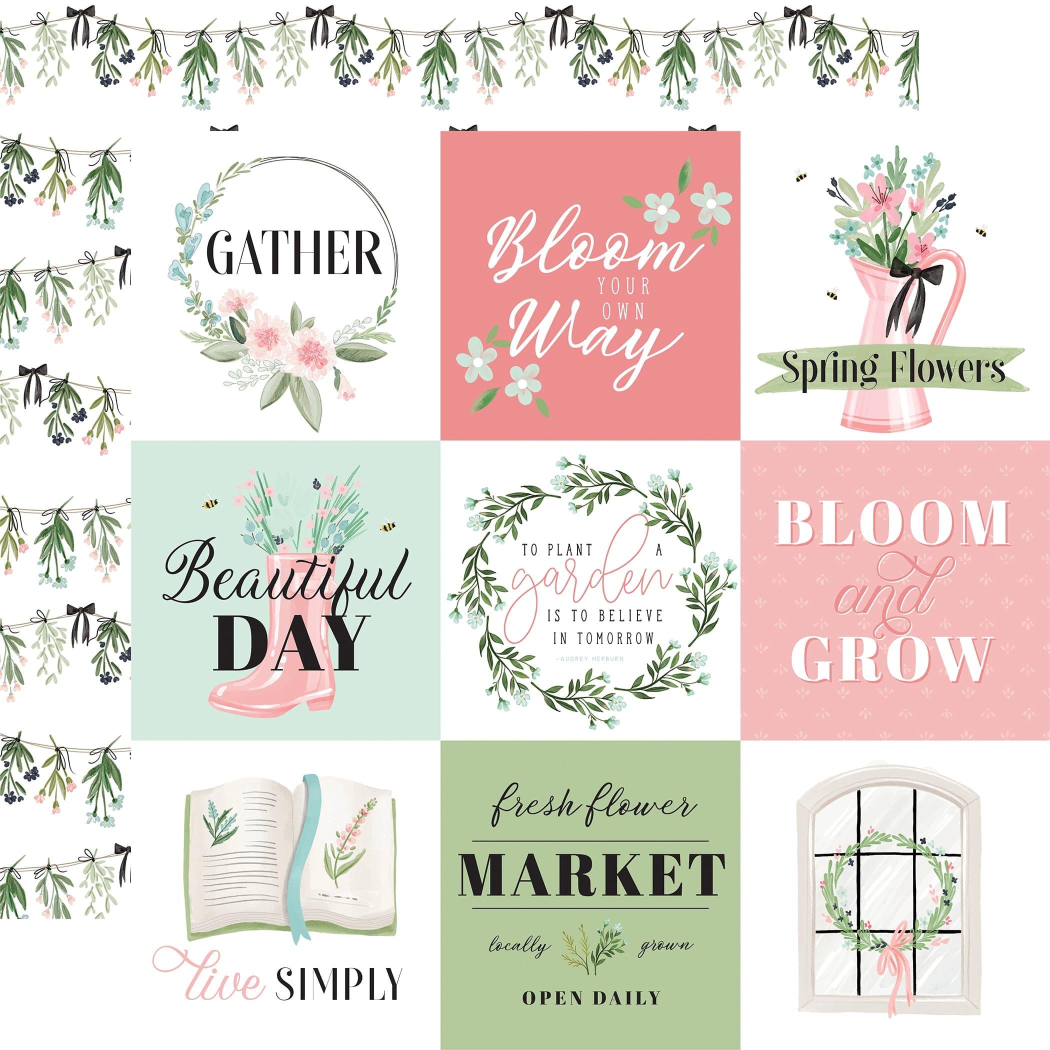 Flower Garden Collection 4x4 Journaling Cards 12 x 12 Double-Sided Scrapbook Paper by Carta Bella