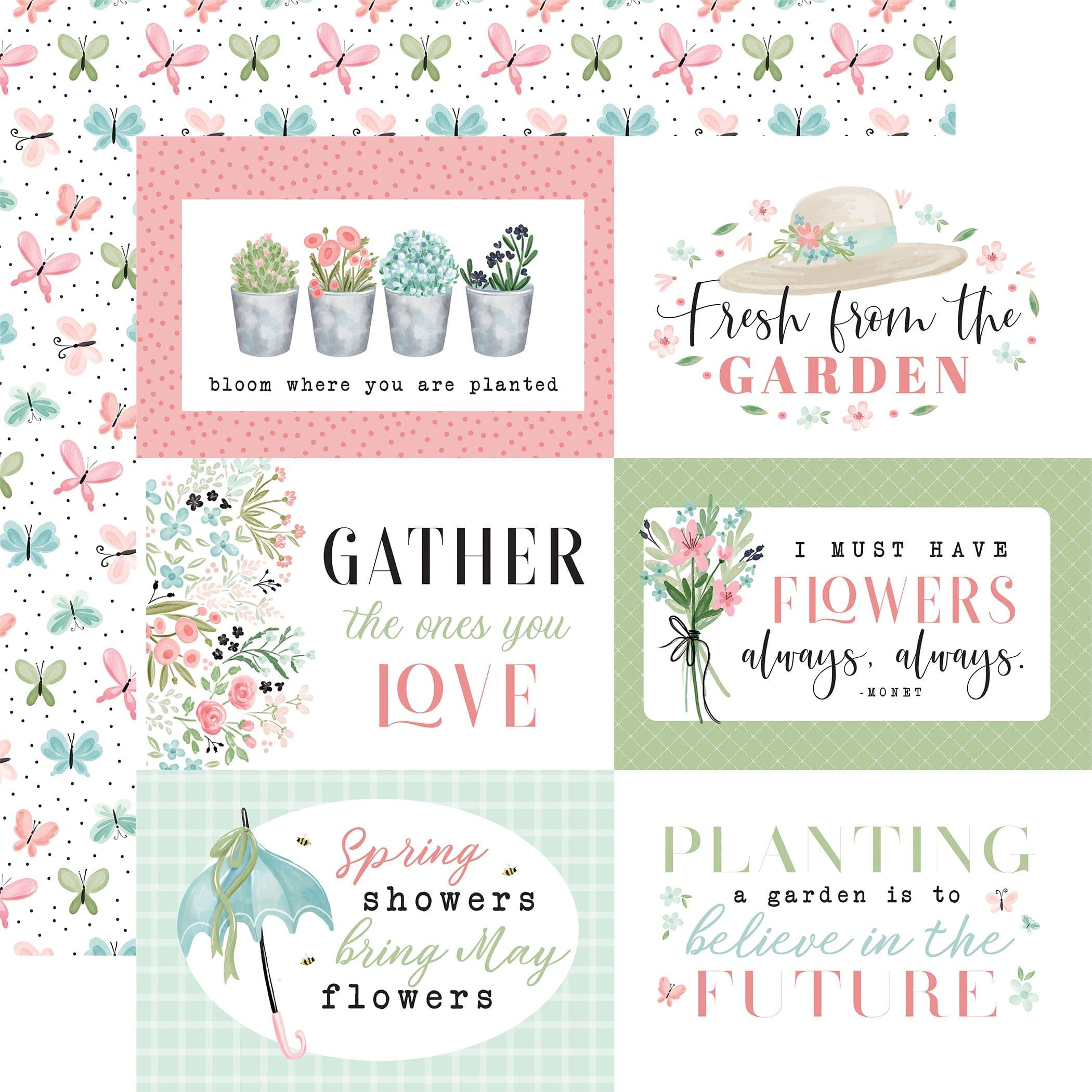 Flower Garden Collection 6 x 4 Journaling Cards 12 x 12 Double-Sided Scrapbook Paper by Carta Bella - Scrapbook Supply Companies