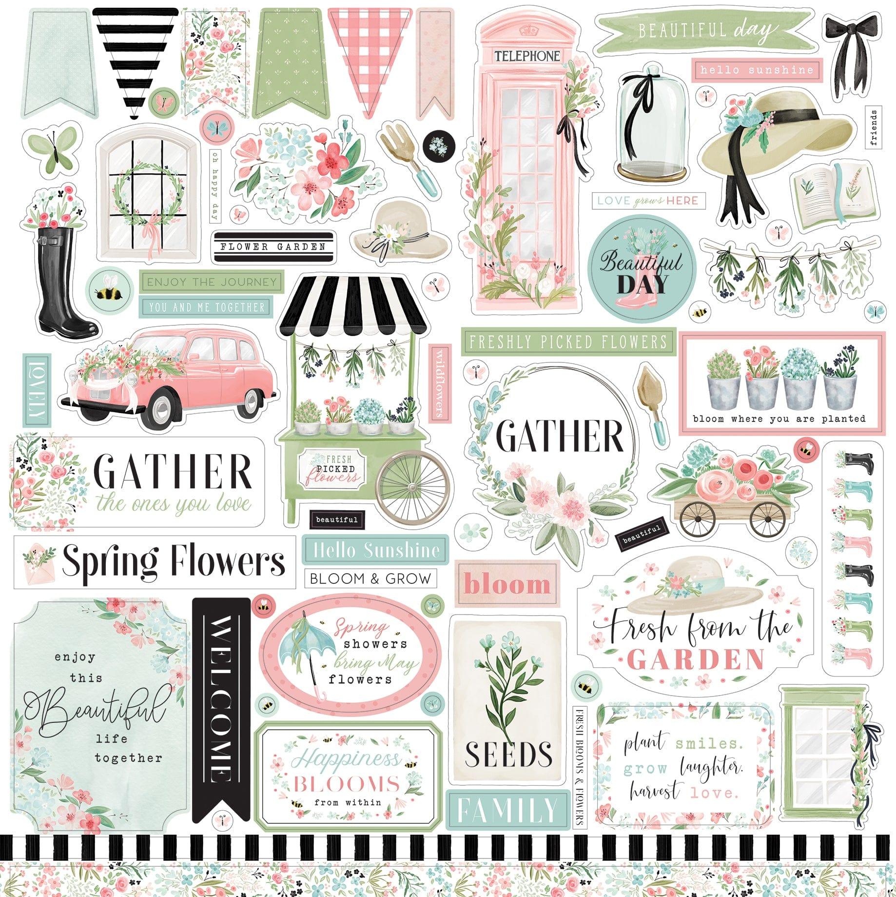 Flower Garden Collection 12 x 12 Scrapbook Sticker Sheet by Carta Bella - Scrapbook Supply Companies