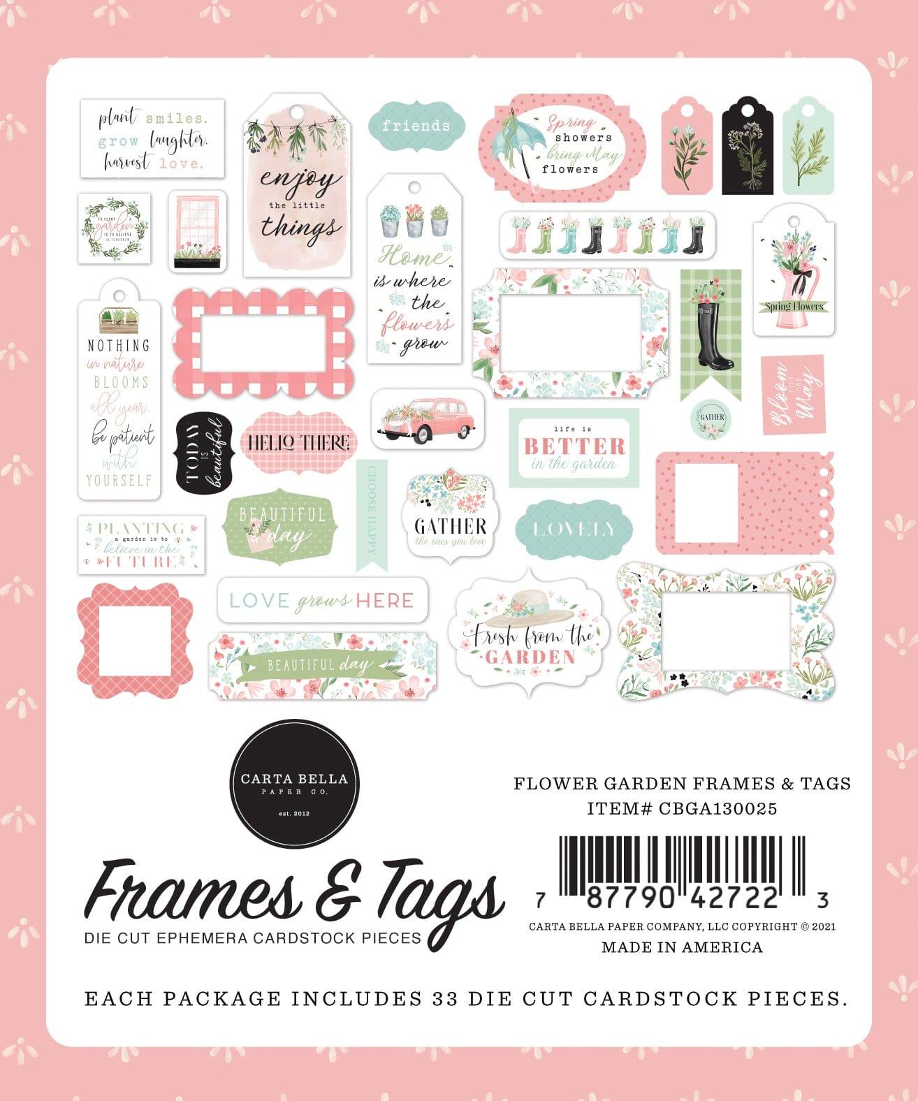 Flower Garden Collection 5 x 5 Frames & Tags Die Cut Scrapbook Embellishments by Carta Bella - Scrapbook Supply Companies