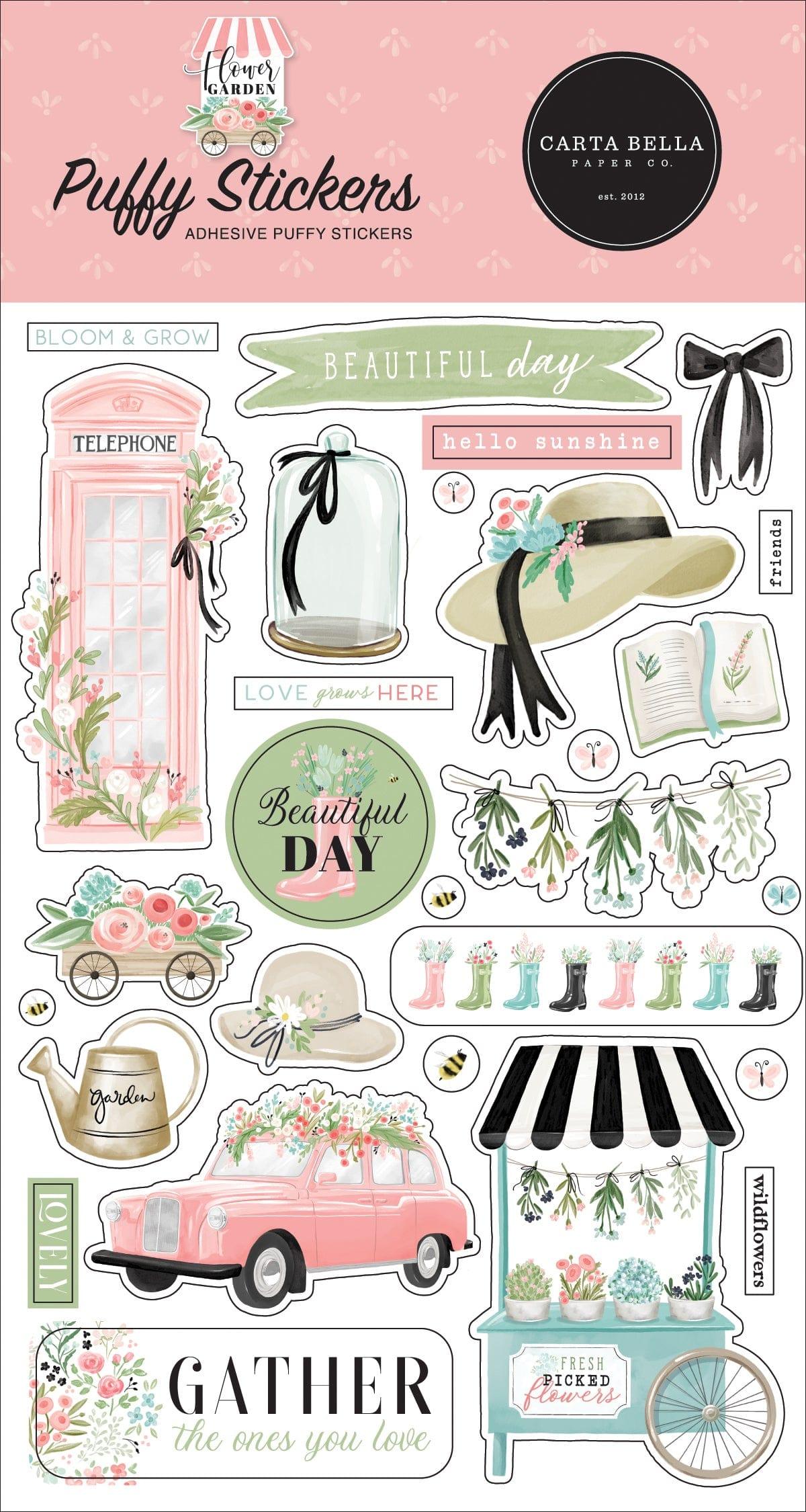 Flower Garden Collection 4 x 7 Puffy Stickers Scrapbook Embellishments by Carta Bella - Scrapbook Supply Companies