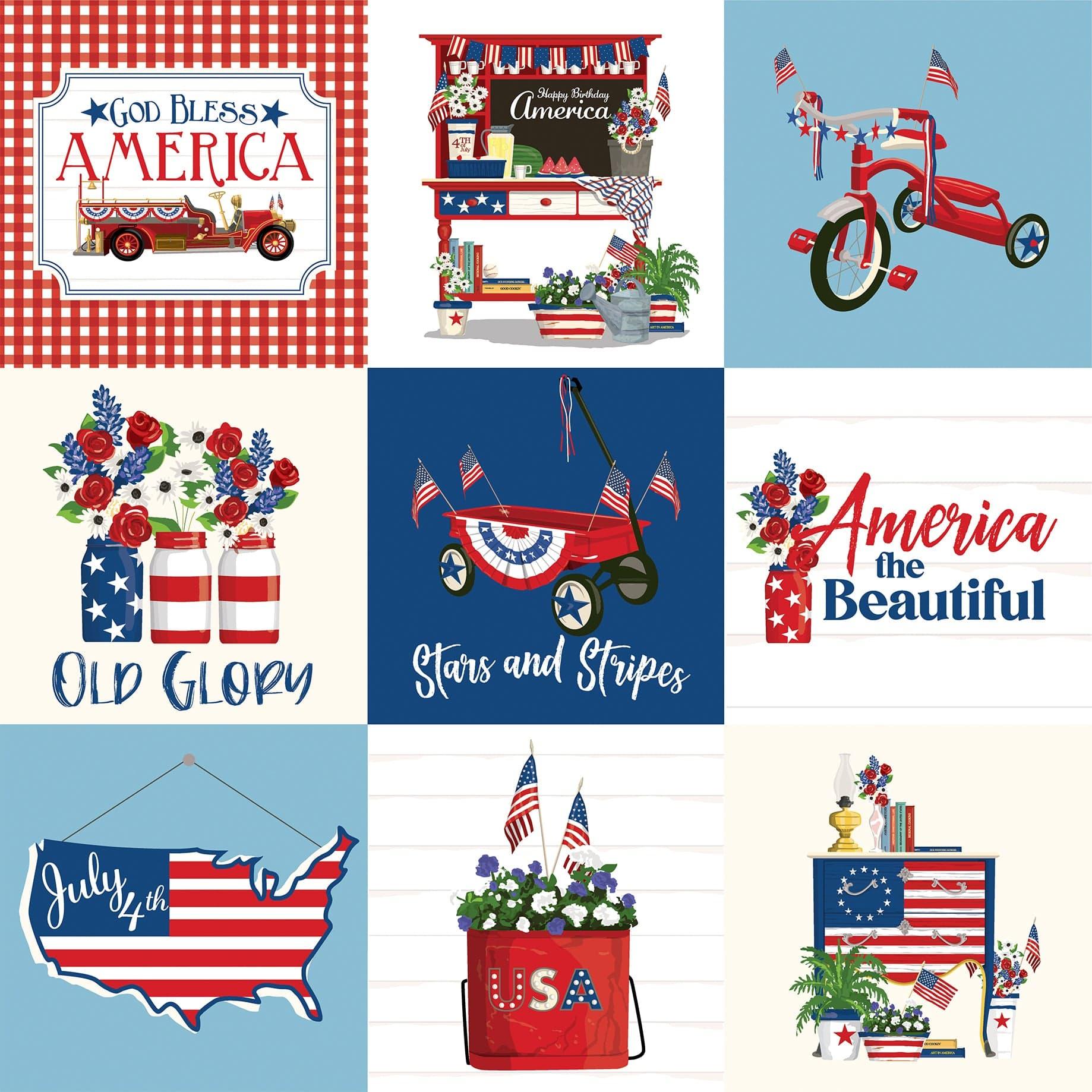 God Bless America Collection 4 x 4 Journaling Cards 12 x 12 Double-Sided Scrapbook Paper by Carta Bella - Scrapbook Supply Companies