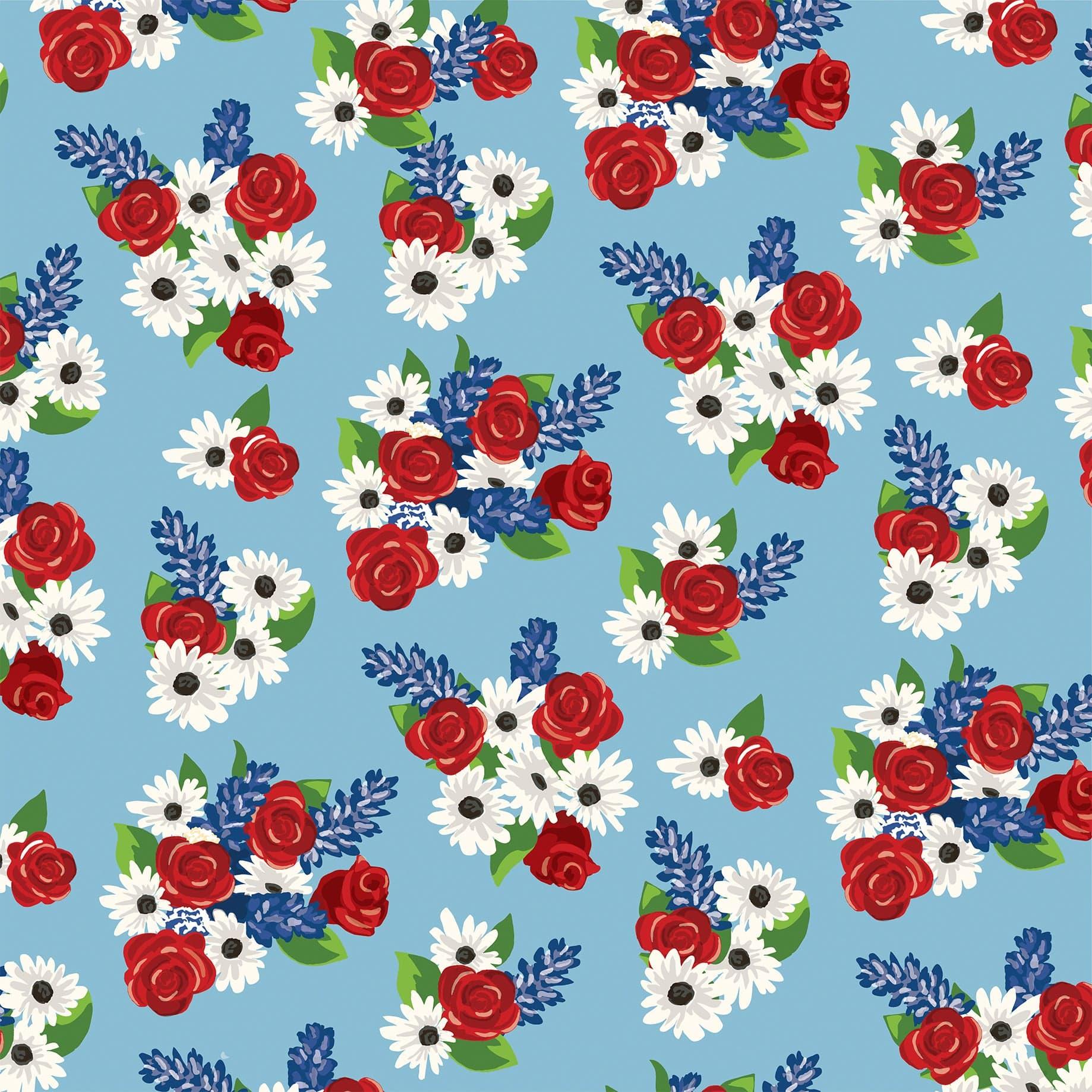 God Bless America Collection Fourth Floral 12 x 12 Double-Sided Scrapbook Paper by Carta Bella - Scrapbook Supply Companies