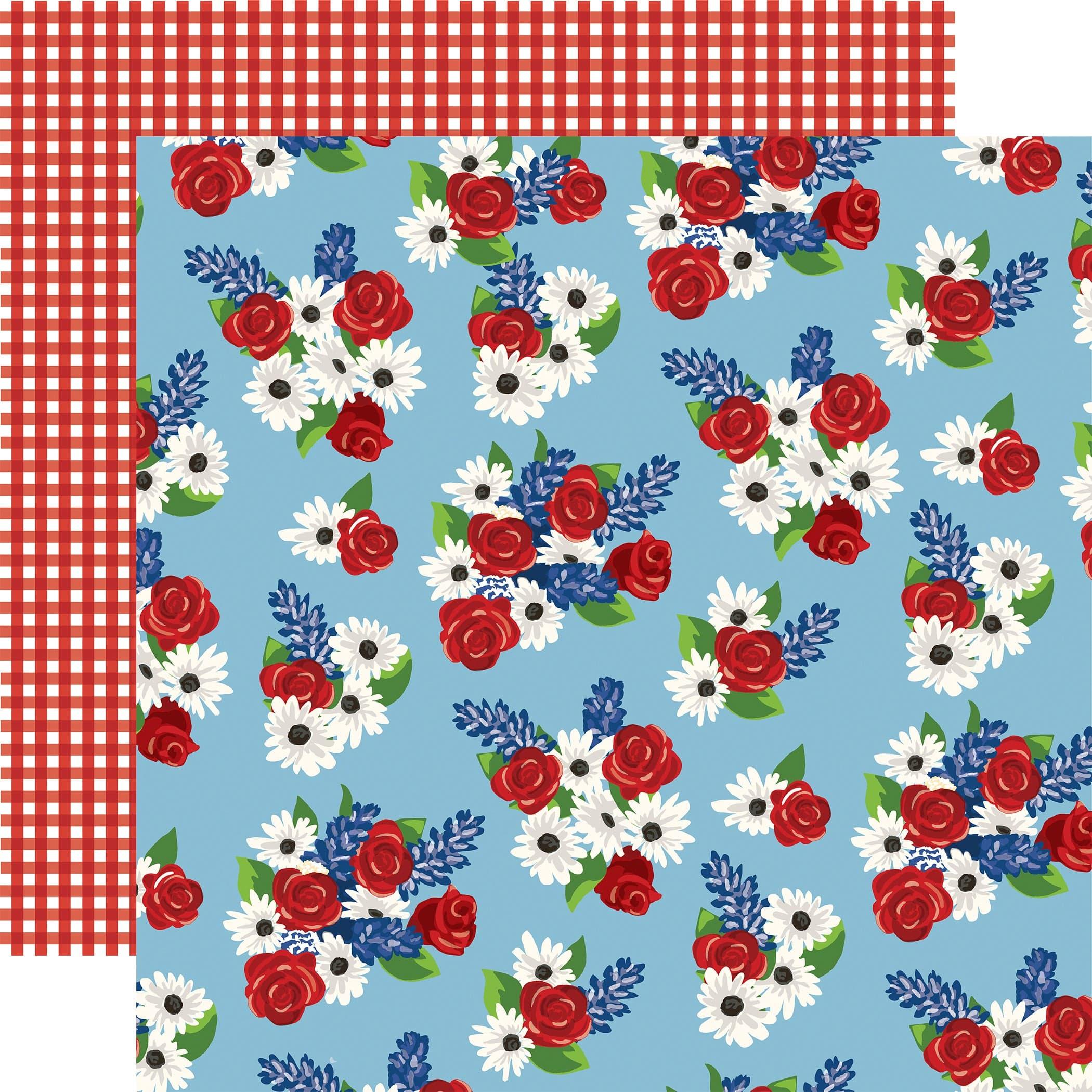 God Bless America Collection Fourth Floral 12 x 12 Double-Sided Scrapbook Paper by Carta Bella - Scrapbook Supply Companies