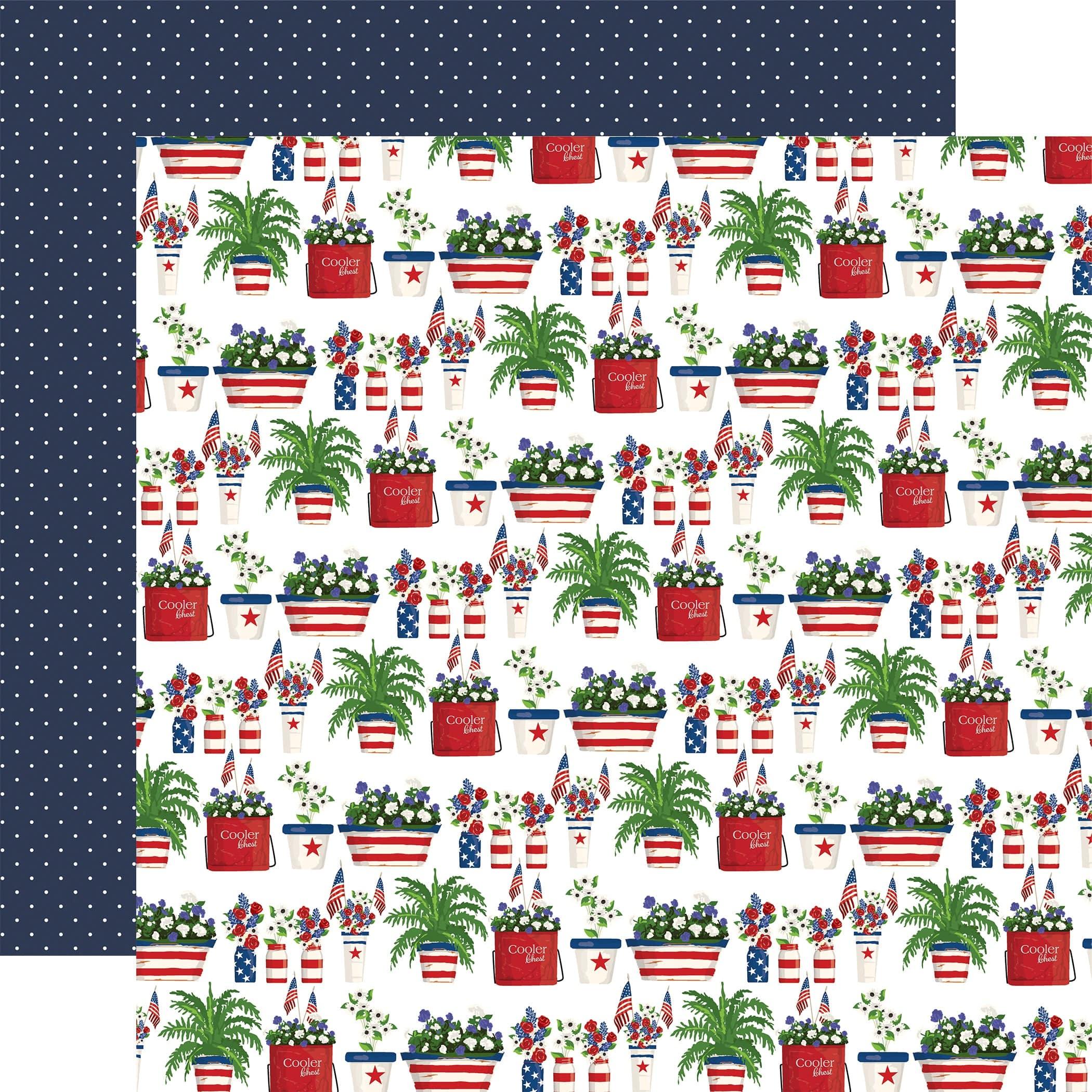 God Bless America Collection Patriotic Pots 12 x 12 Double-Sided Scrapbook Paper by Carta Bella