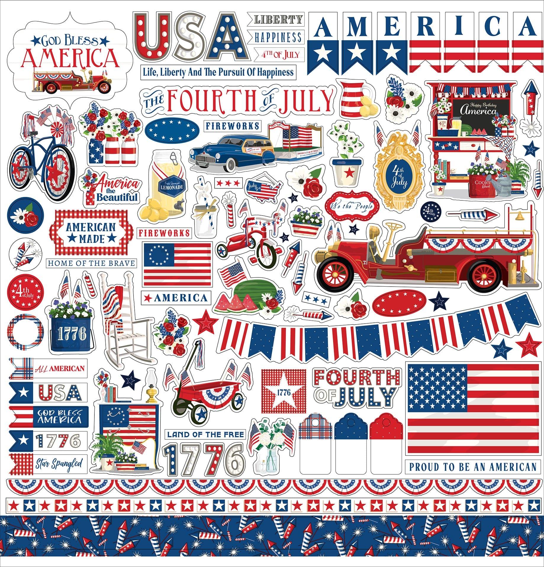 God Bless America Collection 12 x 12 Scrapbook Sticker Sheet by Carta Bella - Scrapbook Supply Companies