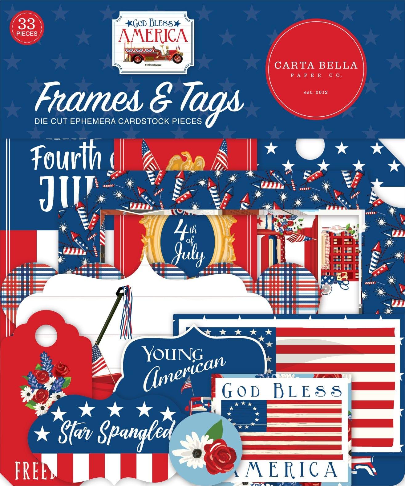 God Bless America Collection 5 x 5 Scrapbook Tags & Frames Die Cuts by Carta Bella - Scrapbook Supply Companies