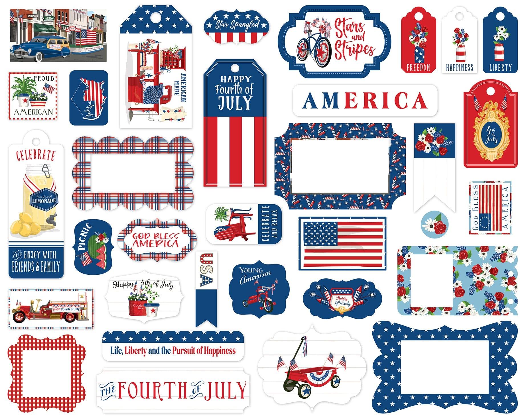 God Bless America Collection 5 x 5 Scrapbook Tags & Frames Die Cuts by Carta Bella - Scrapbook Supply Companies