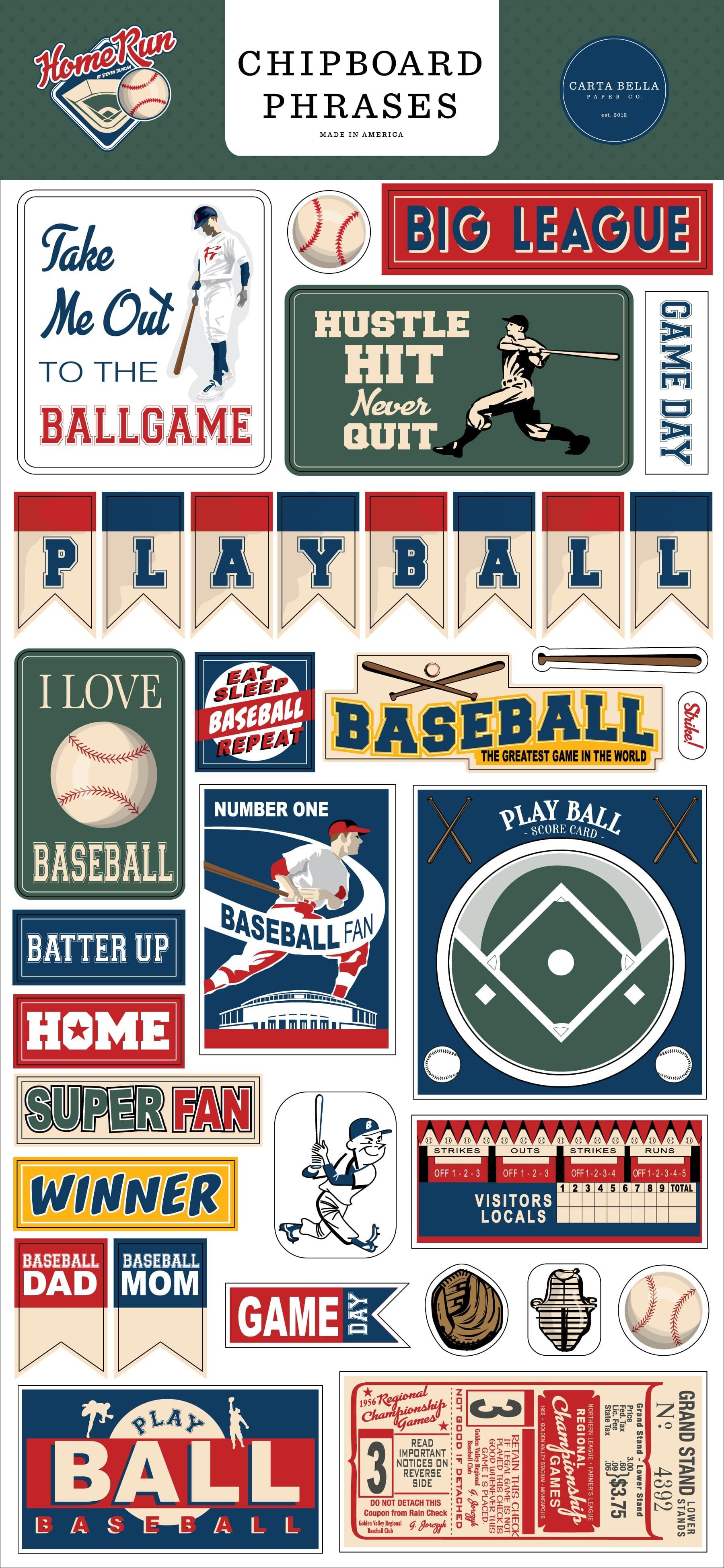 Home Run Collection 6 x 12 Scrapbook Chipboard Phrases by Carta Bella