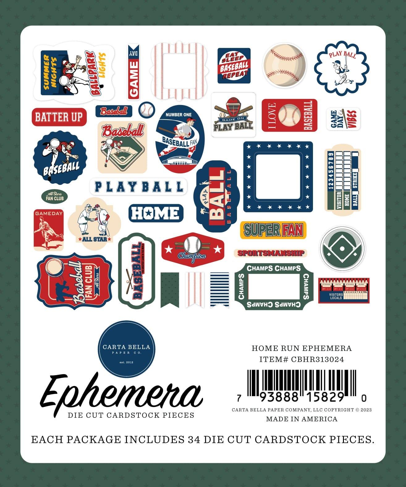 Home Run Collection 5 x 5 Scrapbook Ephemera Die Cuts by Carta Bella - Scrapbook Supply Companies