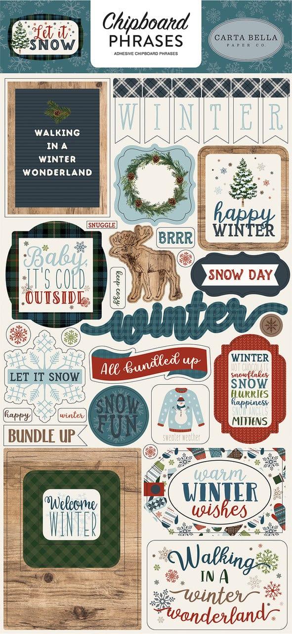 Let It Snow Collection 6 x 12 Chipboard Phrases Scrapbook Embellishments by Carta Bella - Scrapbook Supply Companies