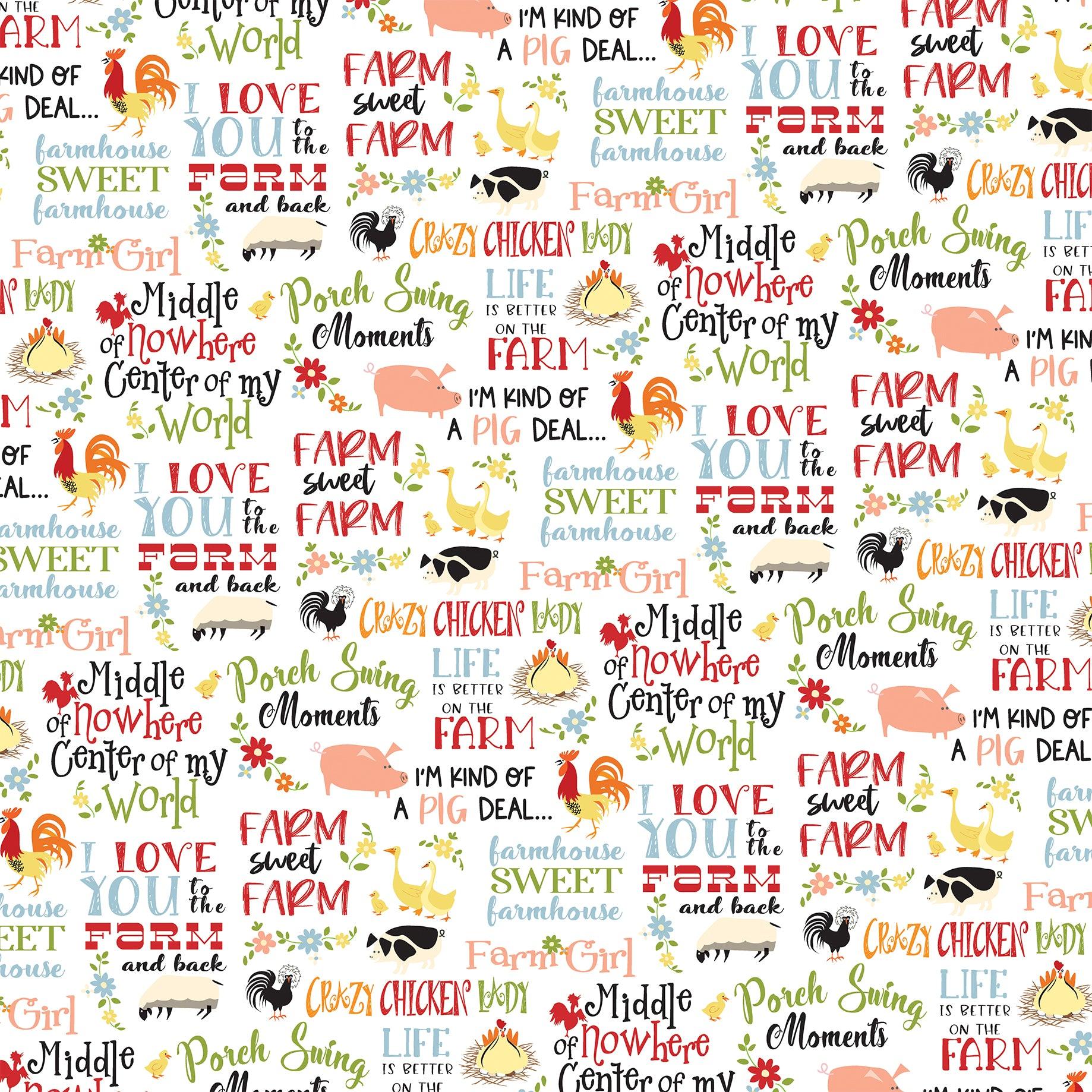 Farmhouse Living Collection Farm Girl Phrases 12 x 12 Double-Sided Scrapbook Paper by Carta Bella - Scrapbook Supply Companies