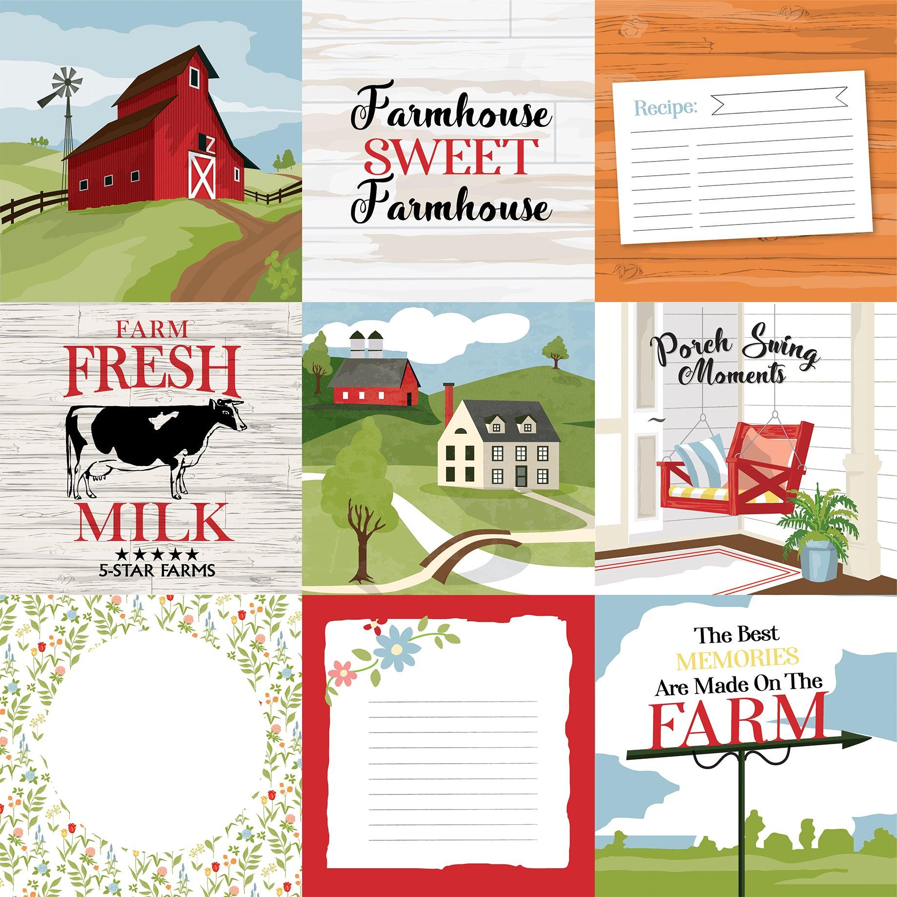 Farmhouse Living Collection 4 x 4 Journaling Cards 12 x 12 Double-Sided Scrapbook Paper by Carta Bella - Scrapbook Supply Companies