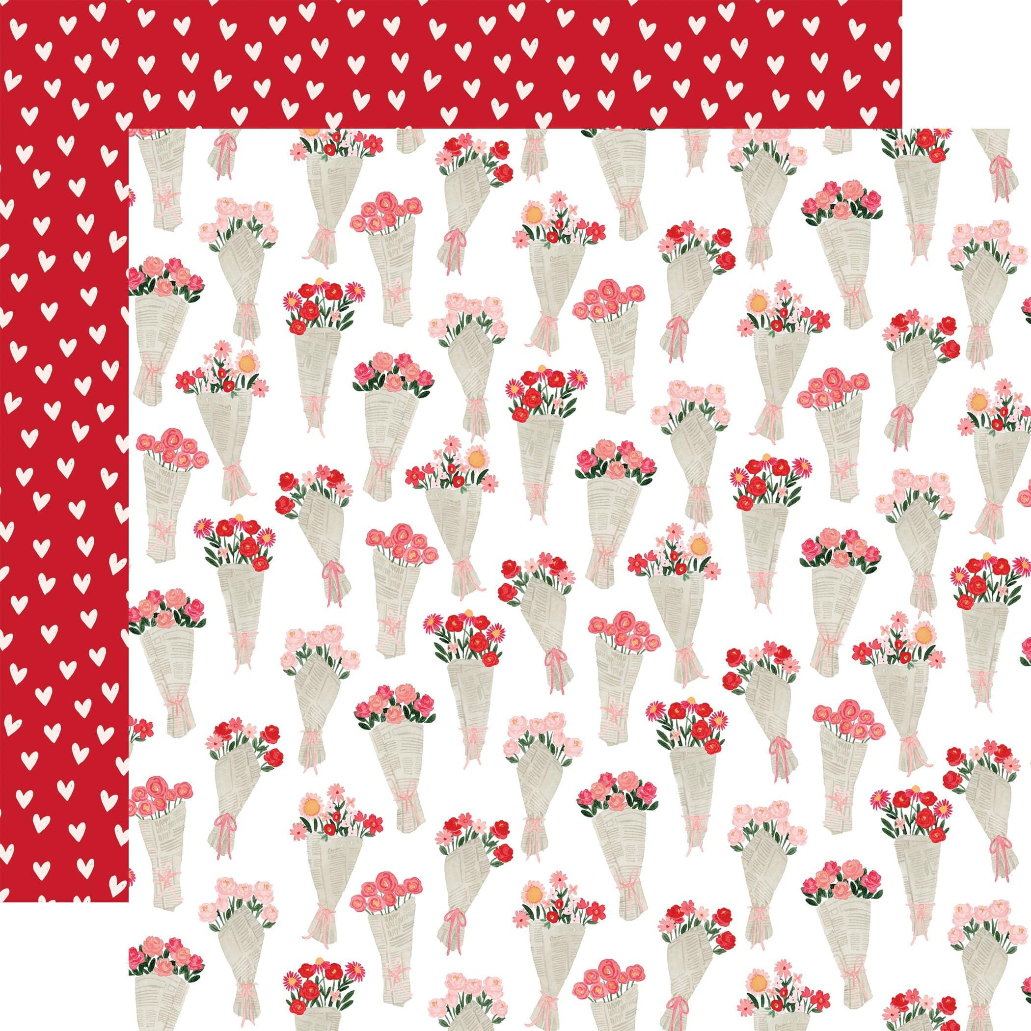 My Valentine Collection Flower Bouquets 12 x 12 Double-Sided Scrapbook Paper by Carta Bella - Scrapbook Supply Companies