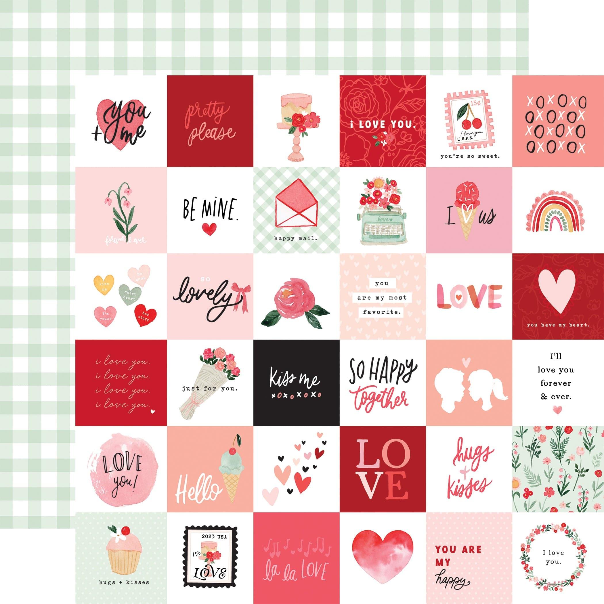 My Valentine Collection 2x2 Journaling Cards 12 x 12 Double-Sided Scrapbook Paper by Carta Bella